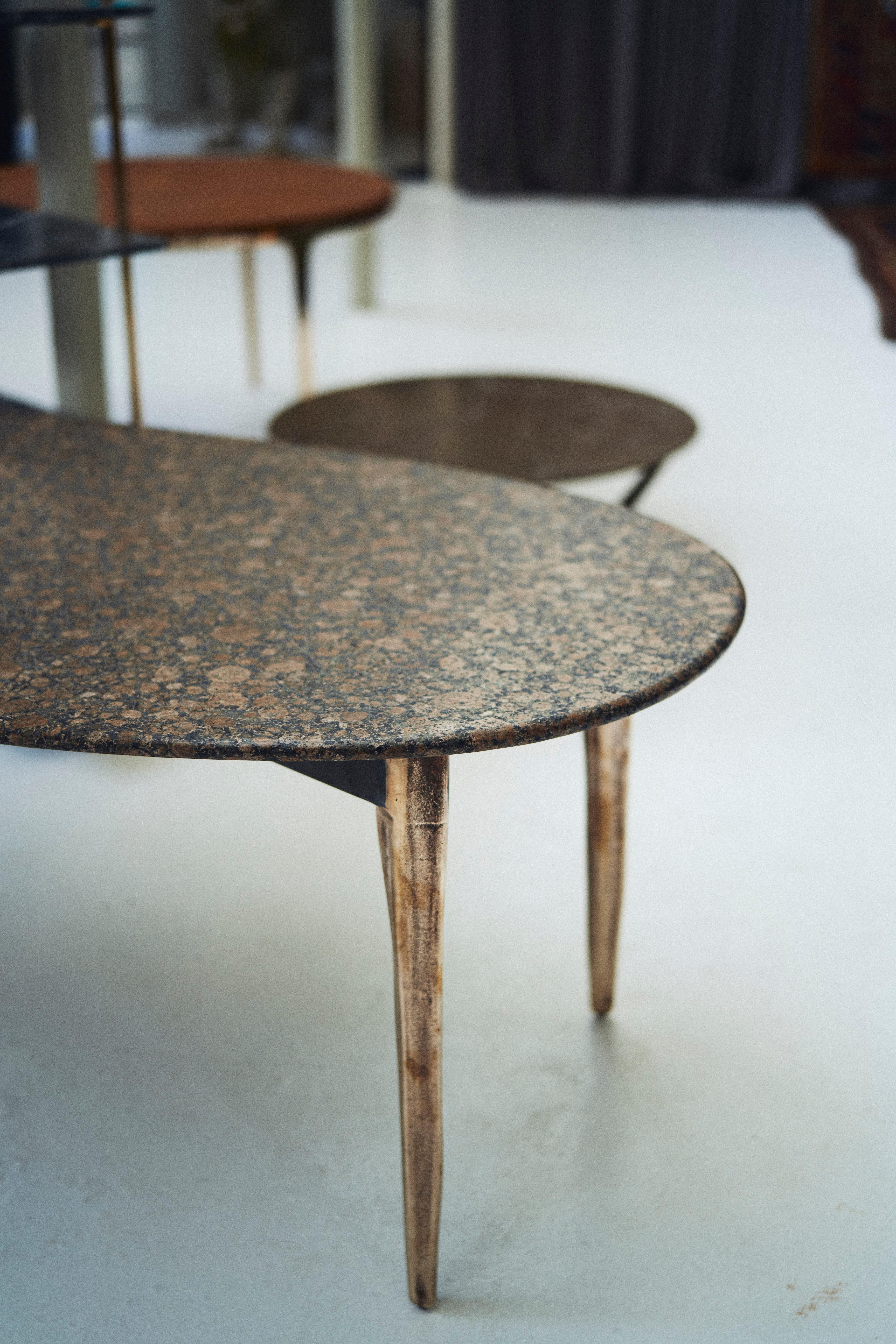 Contemporary Barbera 'OSSO' Oval Dining Table, Modern Solid Bronze Base with Stone Top For Sale