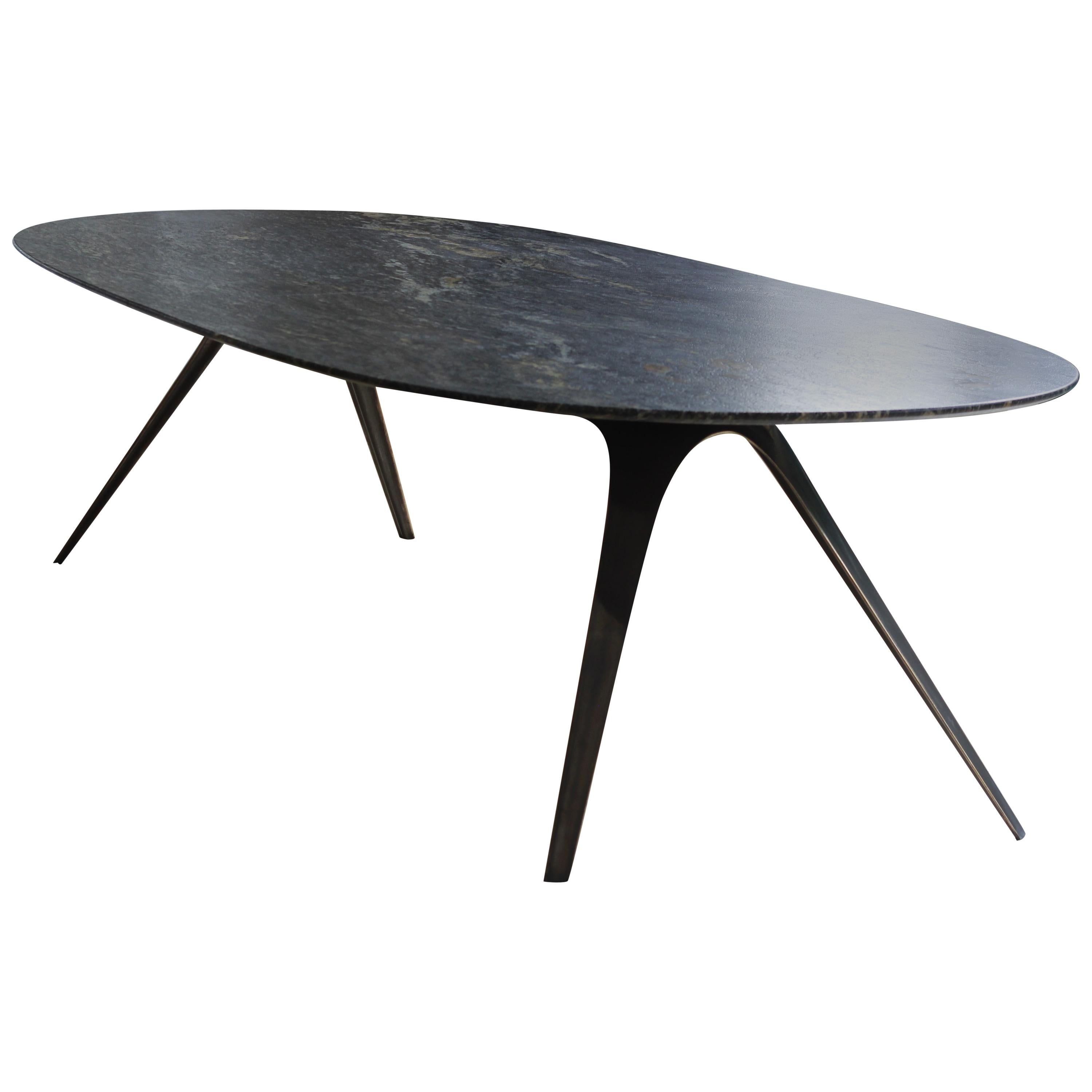 Barbera Spargere Oval Table, Modern Solid Bronze Base with Granite Top For Sale