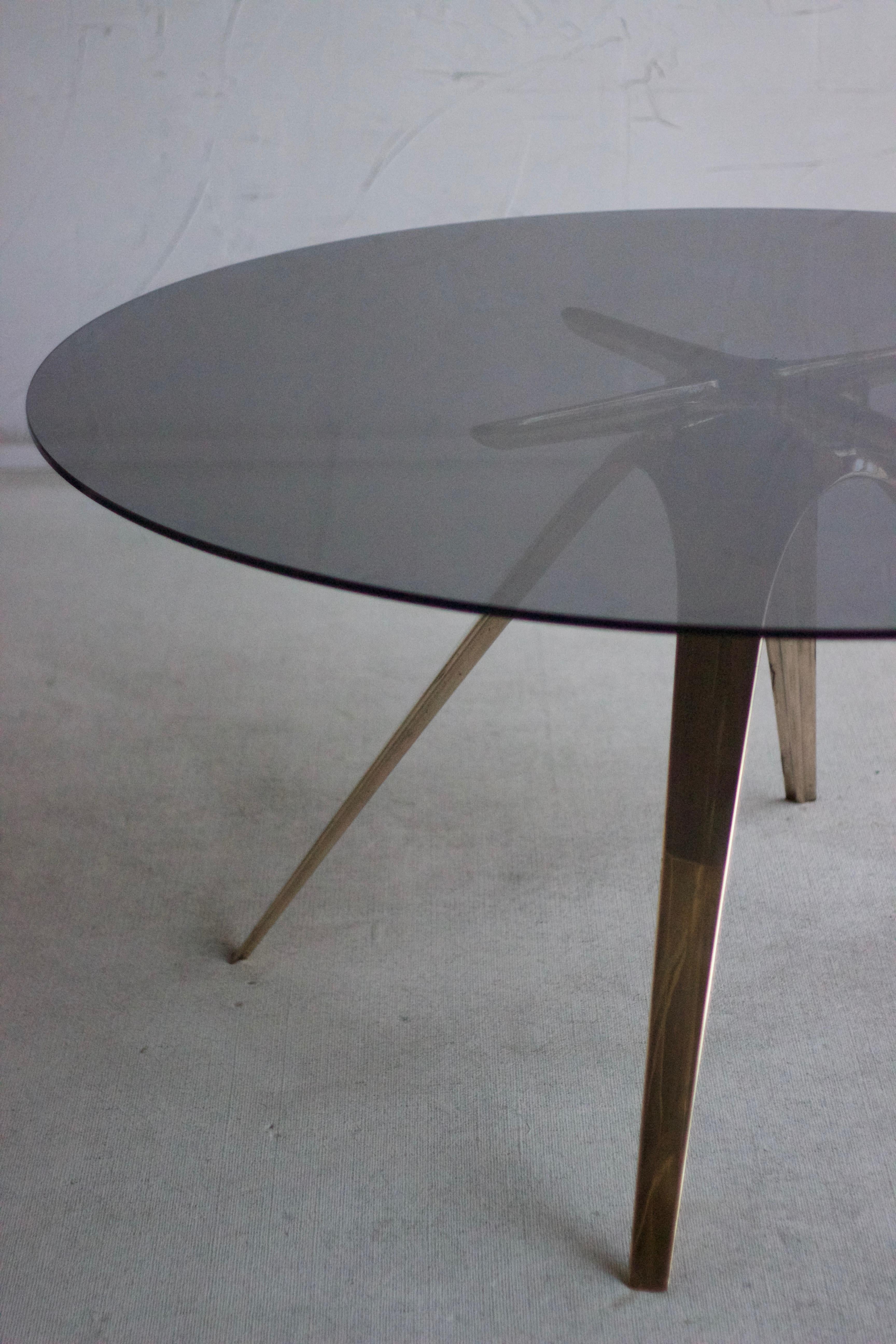 Contemporary Barbera Spargere Round Table, Modern Solid Bronze Base with Glass Top For Sale