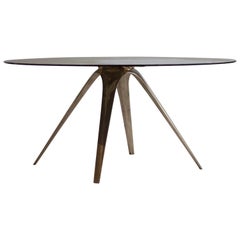 Barbera Spargere Round Table, Modern Solid Bronze Base with Glass Top