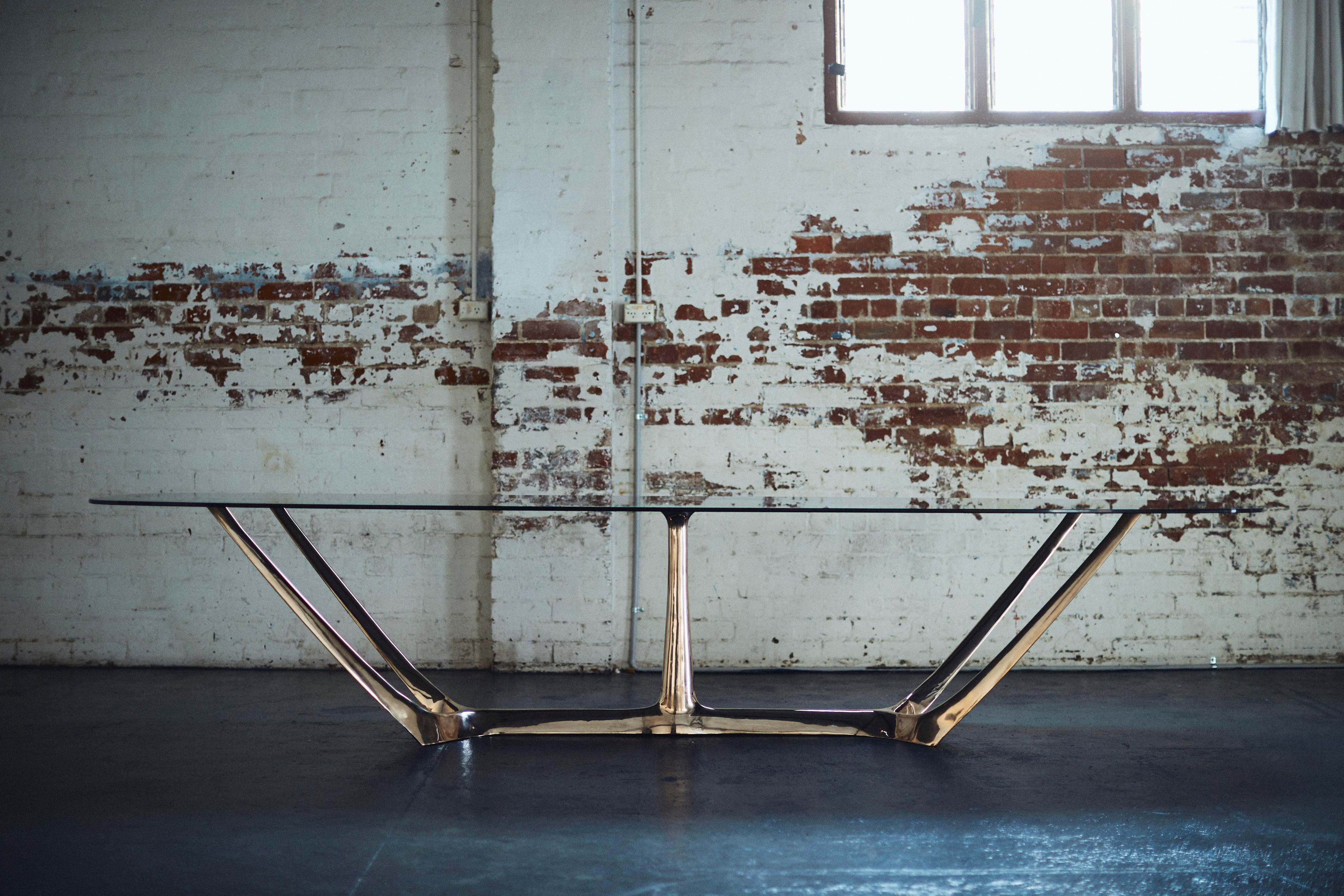 Barbera 'the Great Dining' Table, Modern Solid Bronze Base with Grey Glass Top In New Condition For Sale In Melbourne, Victoria