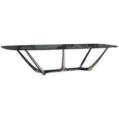 Barbera 'the Great Dining' Table, Modern Solid Bronze Base with Grey Glass Top
