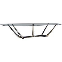 Barbera 'the Great Dining' Table, Modern Solid Bronze Base with Grey Glass Top