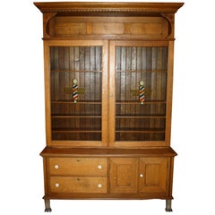 Vintage Barbershop Cabinet with Glass Doors, circa 1950