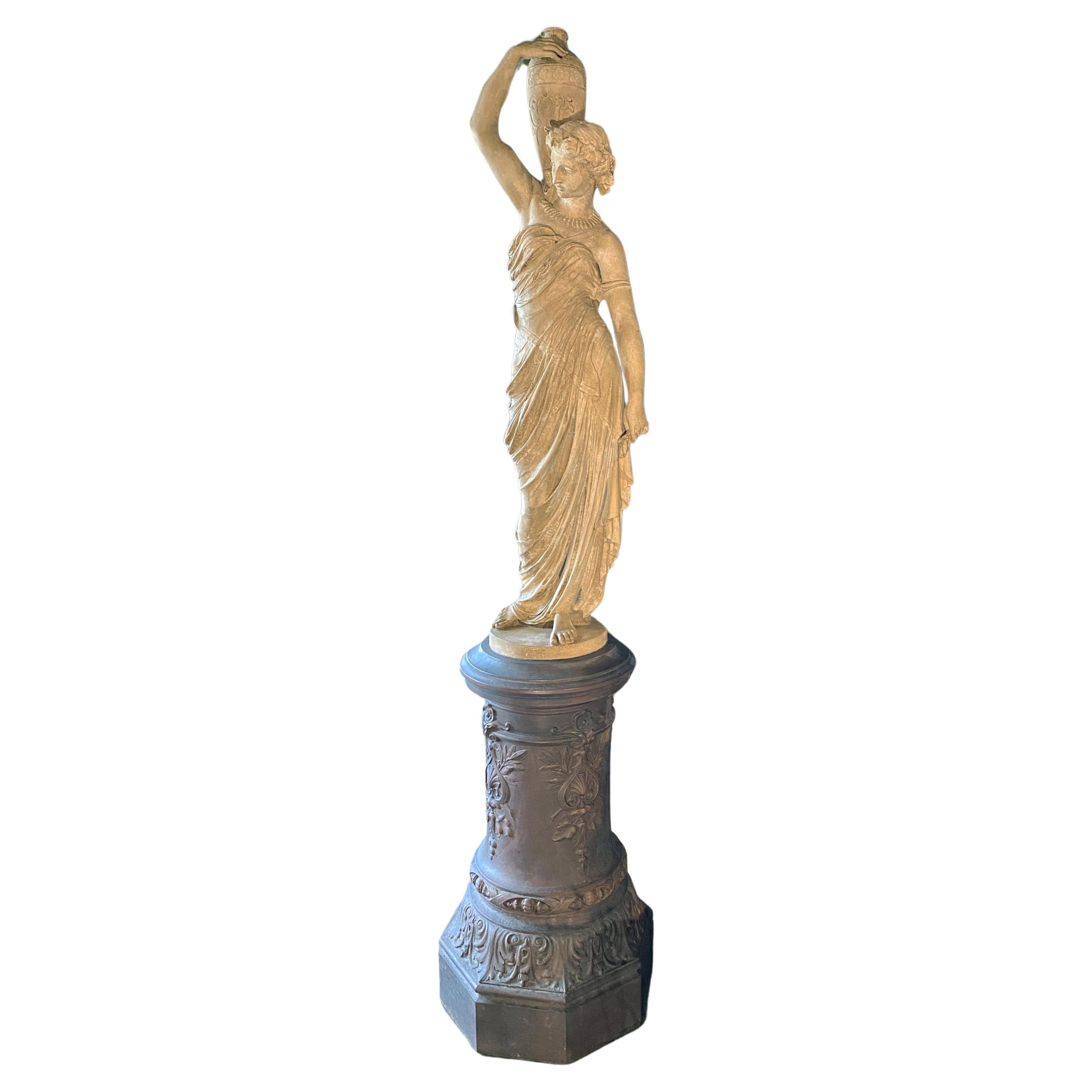 Barbezat et Cie Cast Iron Painted Classical Sculpture of a Female Water Carrier For Sale