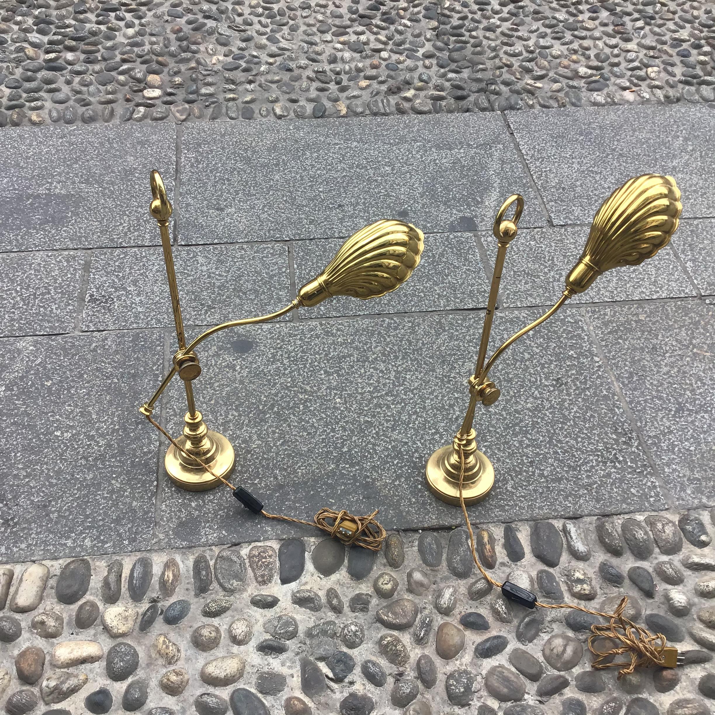 Barbi Table Lamps Adjustable Brass, 1950, Italy In Good Condition For Sale In Milano, IT