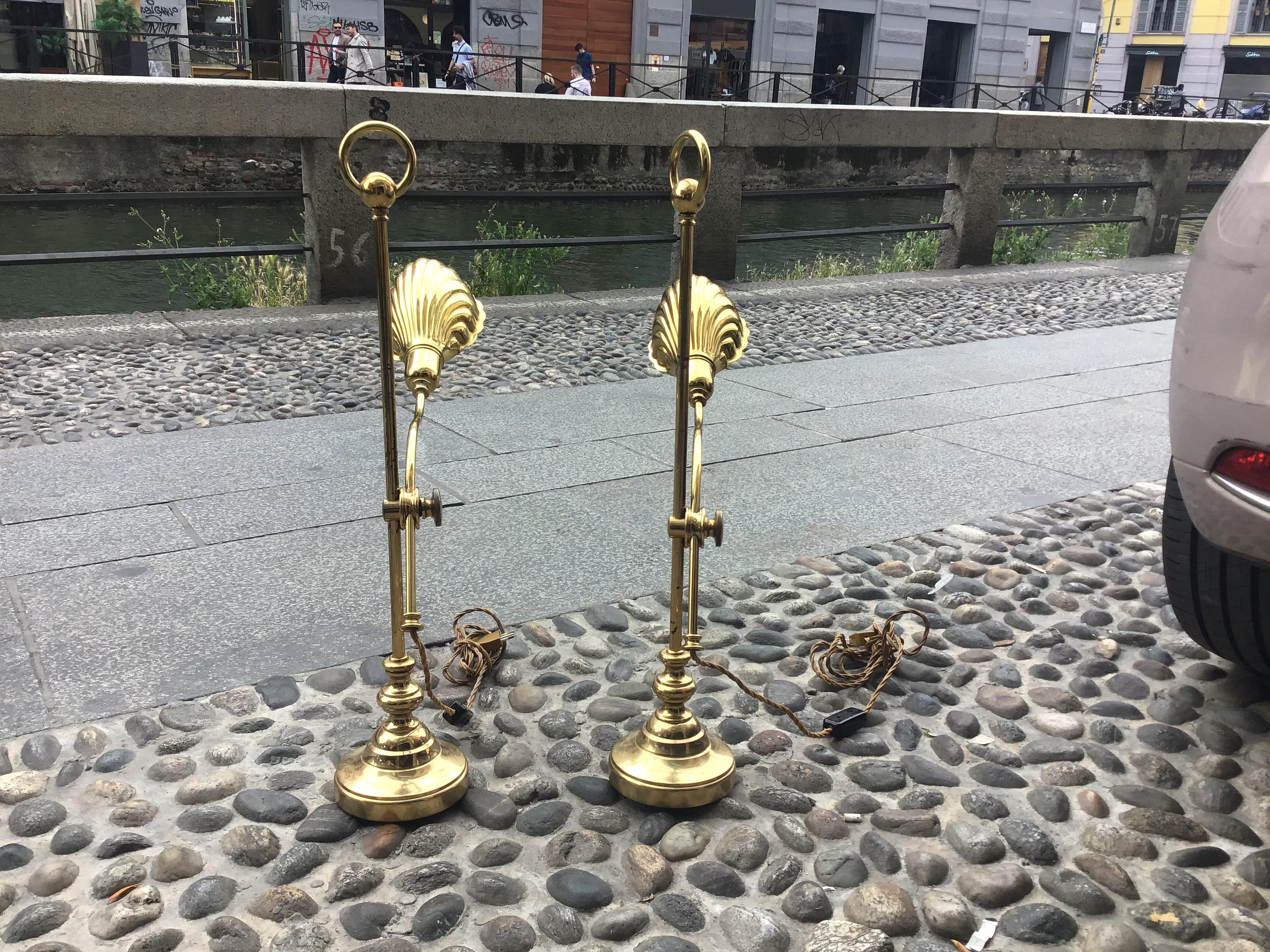 Milieu du XXe siècle Lampes de table Barbi réglables en laiton, 1950, Italie en vente