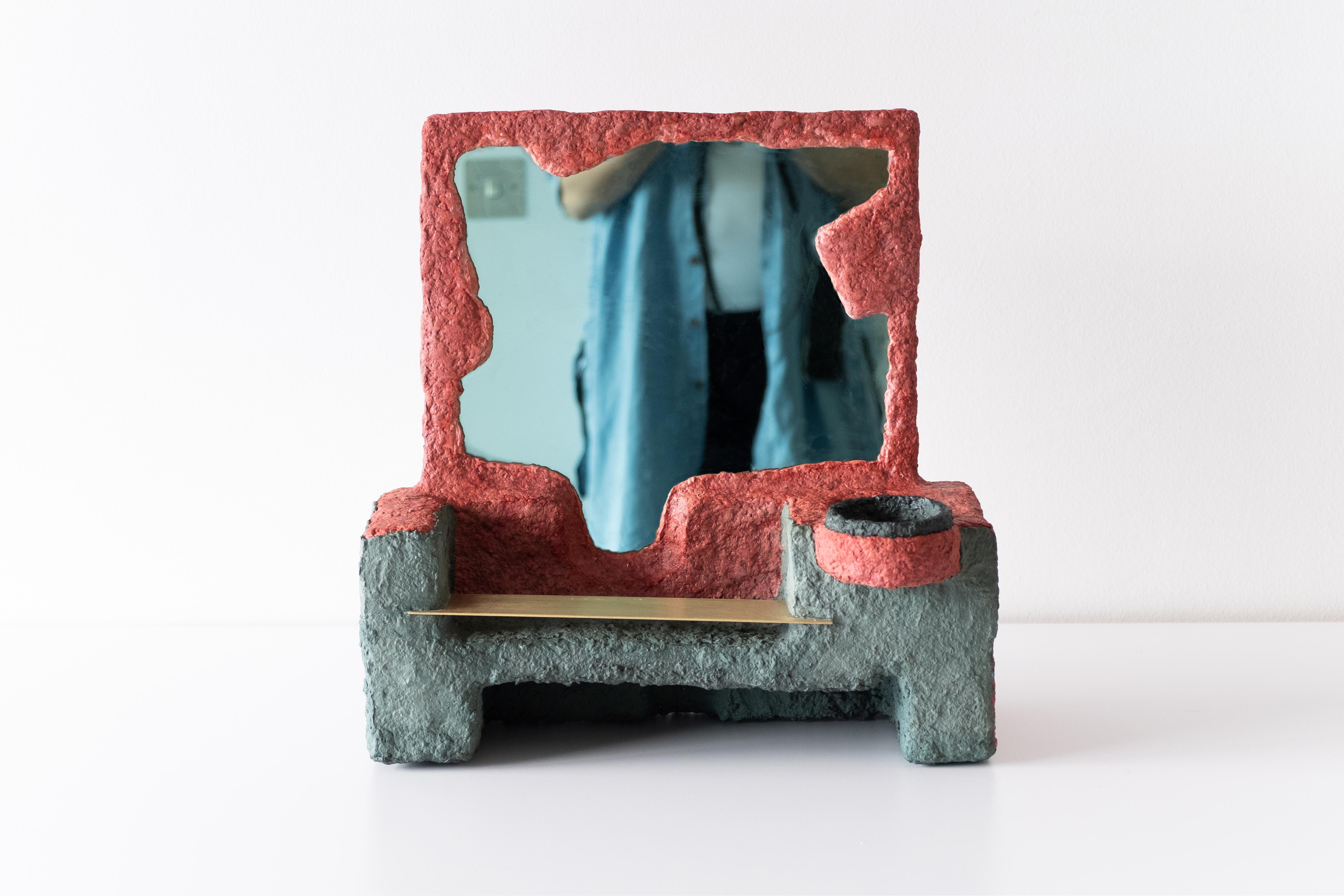 Barbican Mirror No.2 by A Space
Dimensions: D38,1 x W17,78 x H38,1 cm
Materials: Misc recycled.

The design duo conceived the Barbican Collection over the spring/summer of 2020 while on lockdown at the eponymous London architectural and cultural