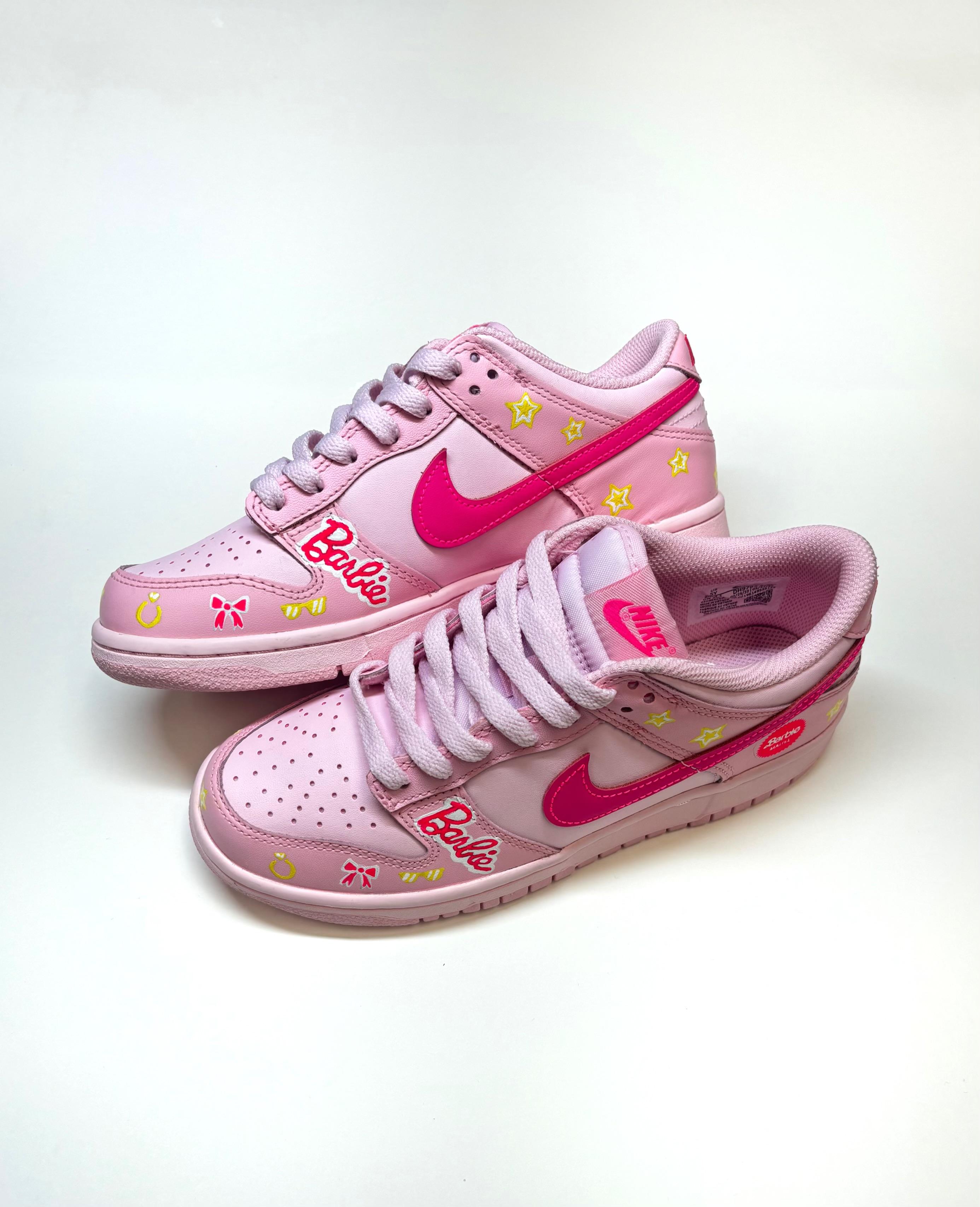 Women's Barbie Custom Hand-Painted Nike Dunk Concept Sneakers by Reed Revesz For Sale