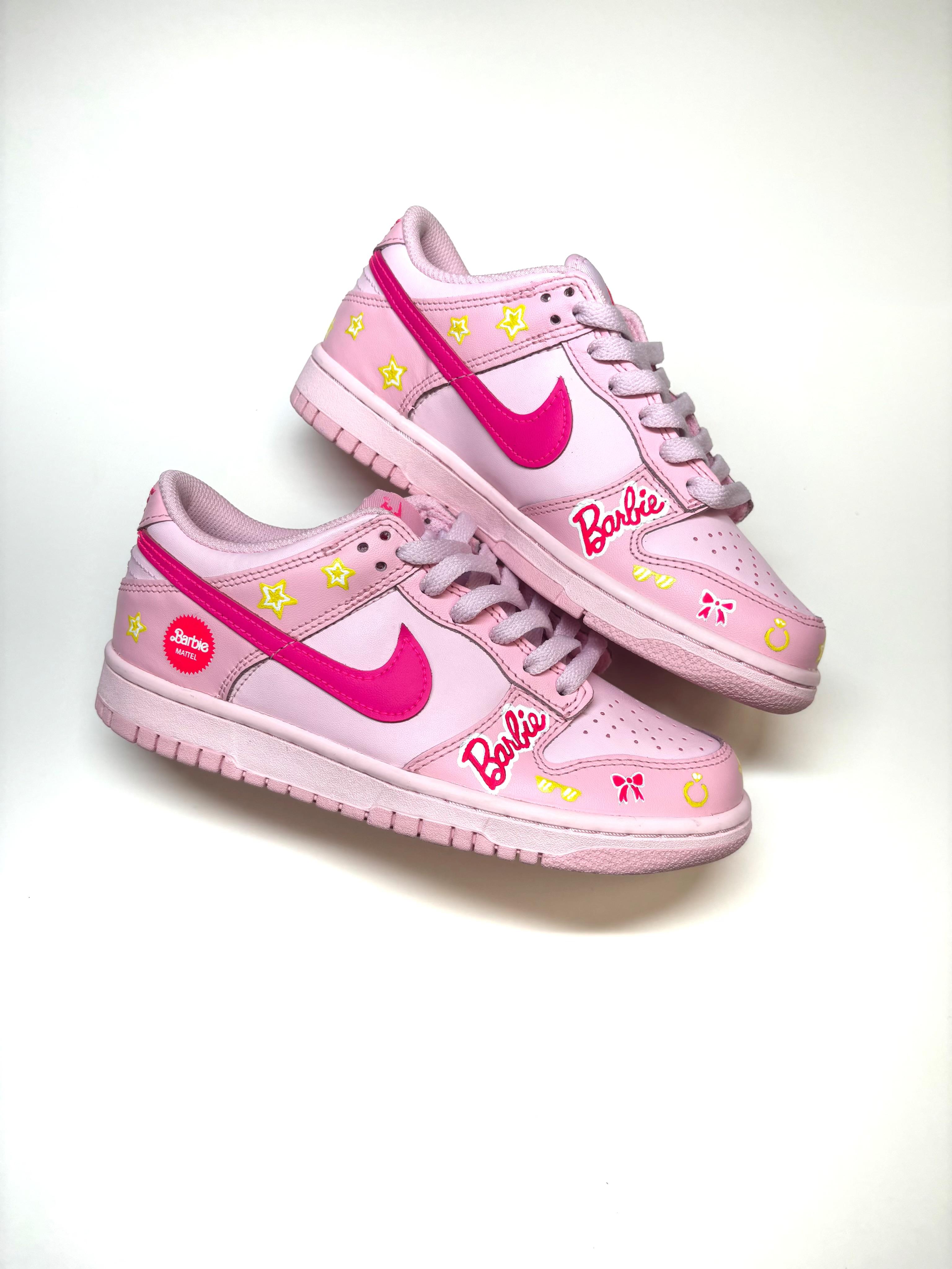 Women's Barbie Custom Hand-Painted Nike Dunk Concept Sneakers by Reed Revesz For Sale