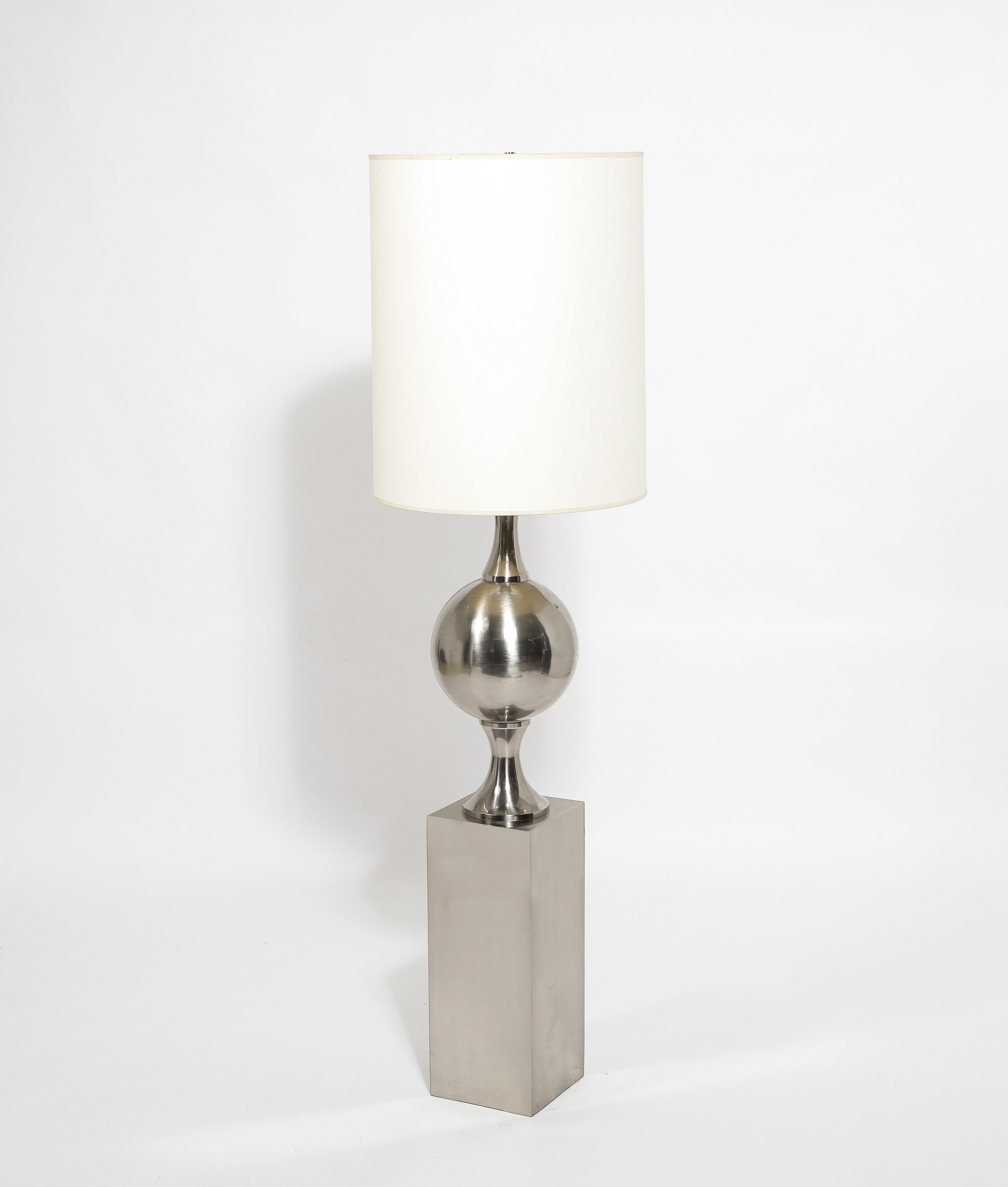 French Barbier Floor Lamp in Nickel Plated Brass, France 1970's For Sale