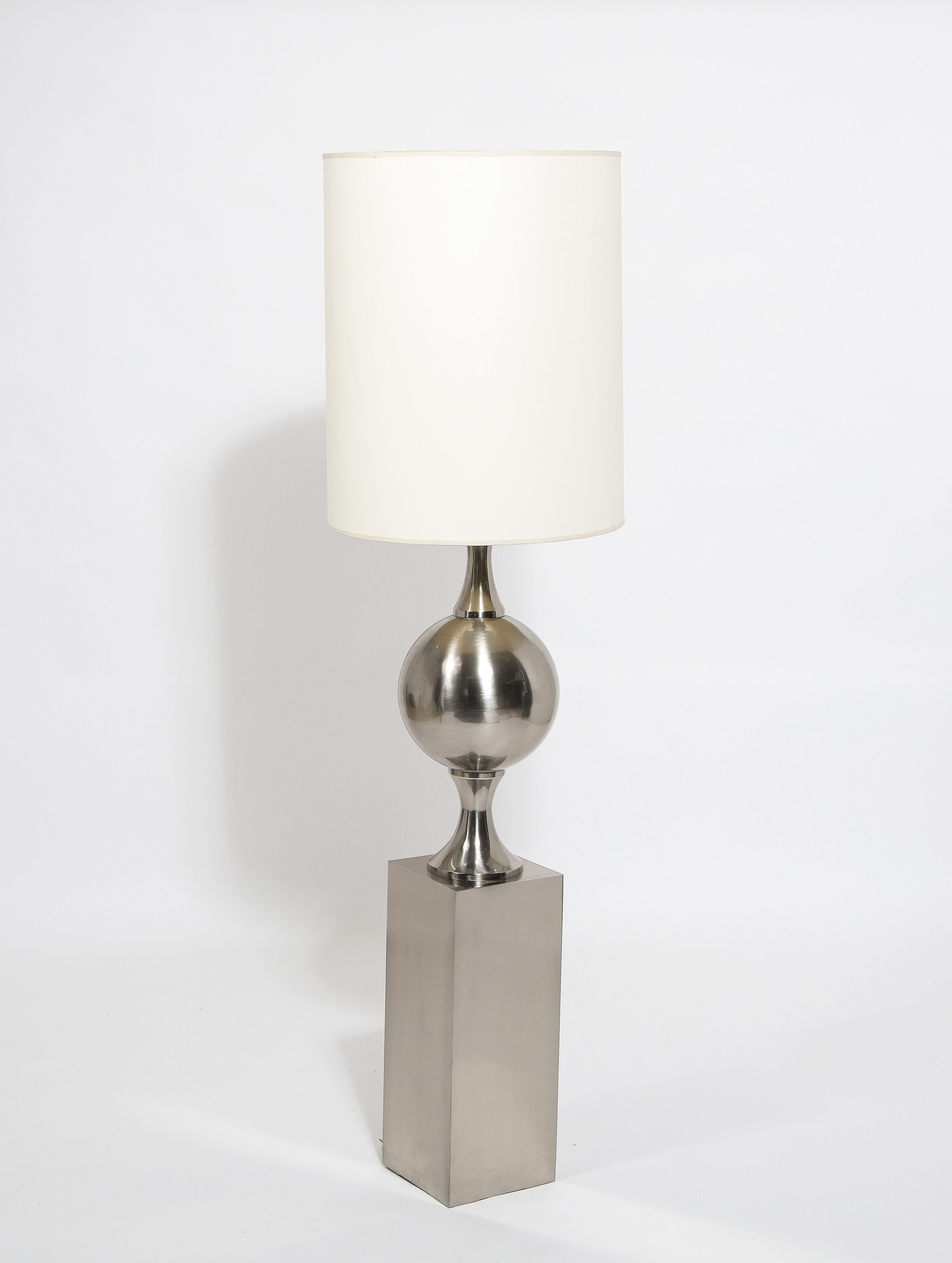 20th Century Barbier Floor Lamp in Nickel Plated Brass, France 1970's For Sale