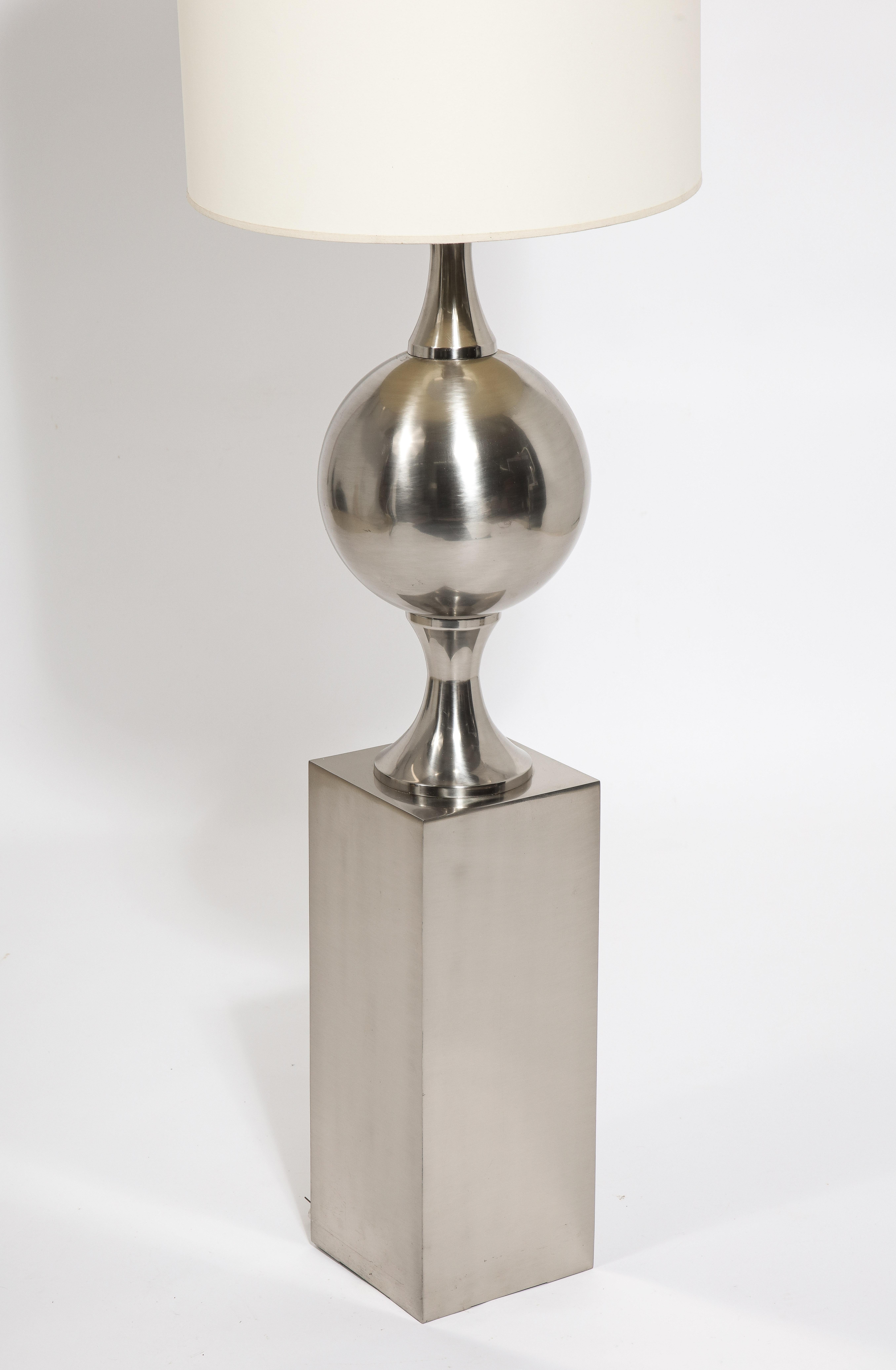 Barbier Floor Lamp in Nickel Plated Brass, France 1970's For Sale 1