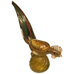 Barbini 1950 Multi-Color Cock in Murano Glass with Gold Leaf