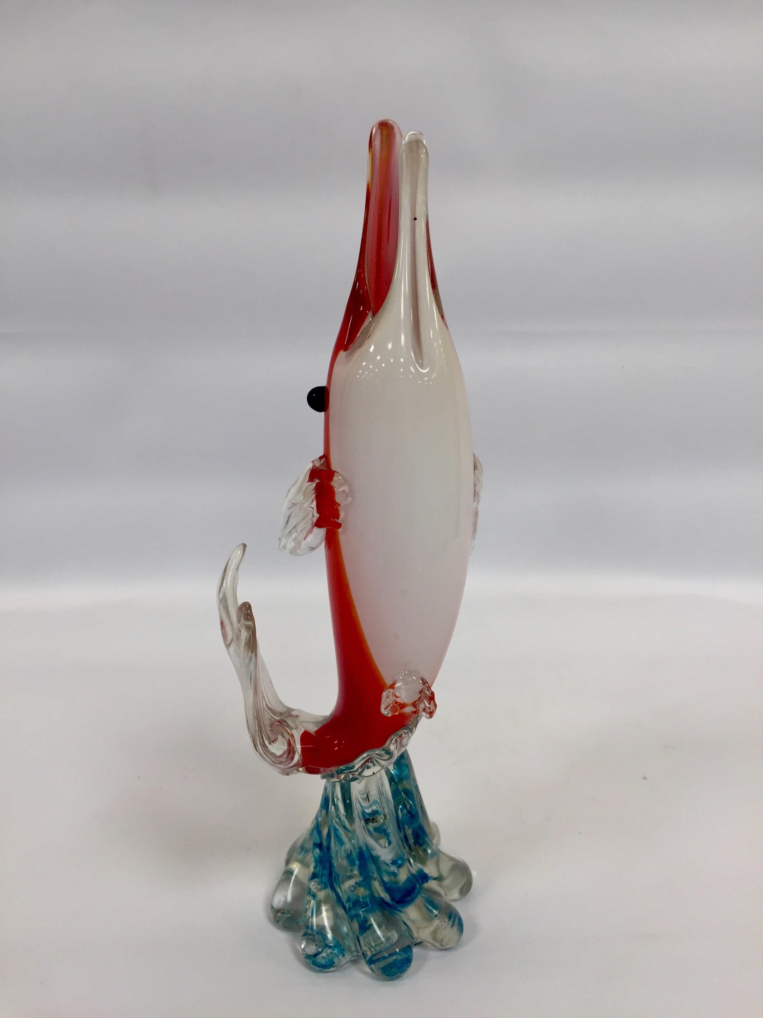 Barbini 1950 multi-color fish in Murano glass vase with applied base.