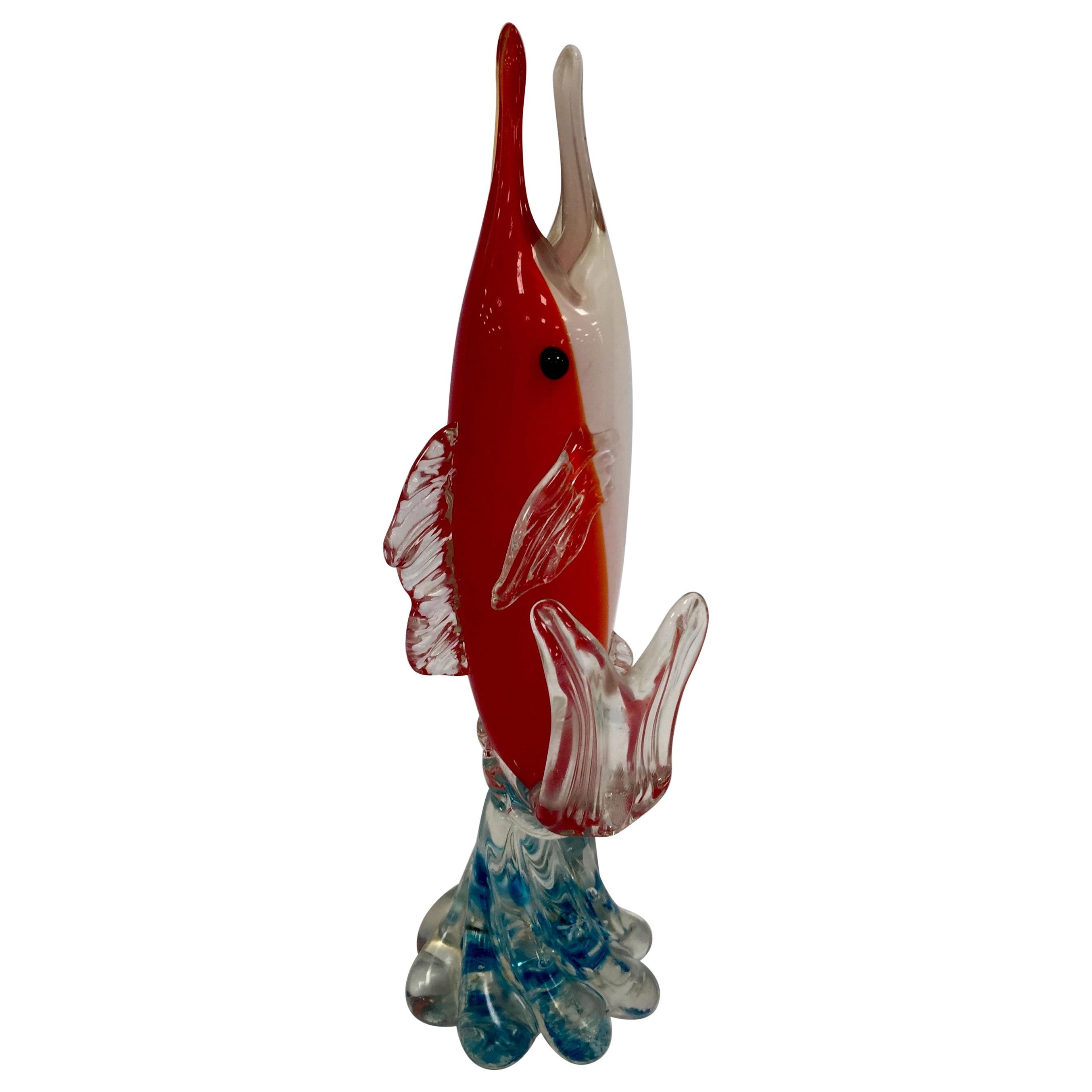 Barbini 1950 Multi-Color Fish in Murano Glass Vase For Sale