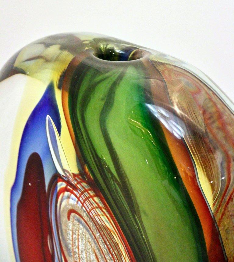 Late 20th Century Barbini 1970s Modern Red Green Blue Gold Crystal Murano Art Glass Sculpture Vase