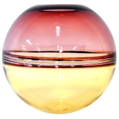 Vase sphère Incalmo en verre de Murano Barbini:: améthyste et ambre