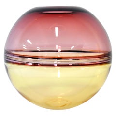 Barbini Amethyst and Buttercream Yellow Murano Glass Incalmo Sphere Vase