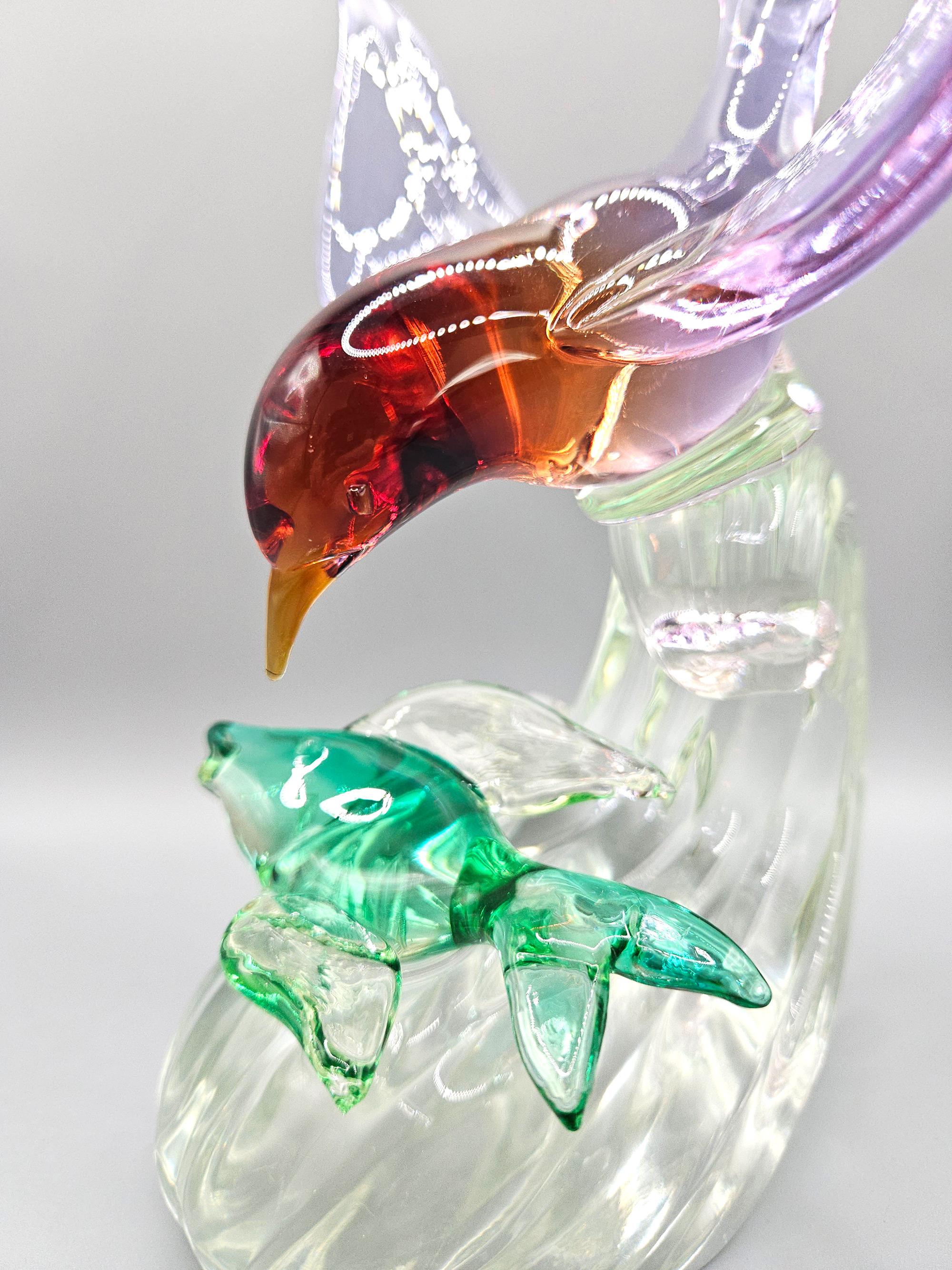 Mouette avec poisson en verre alexandrite et uranium de Murano, Barbini pour Salviati, années 1950 en vente 3