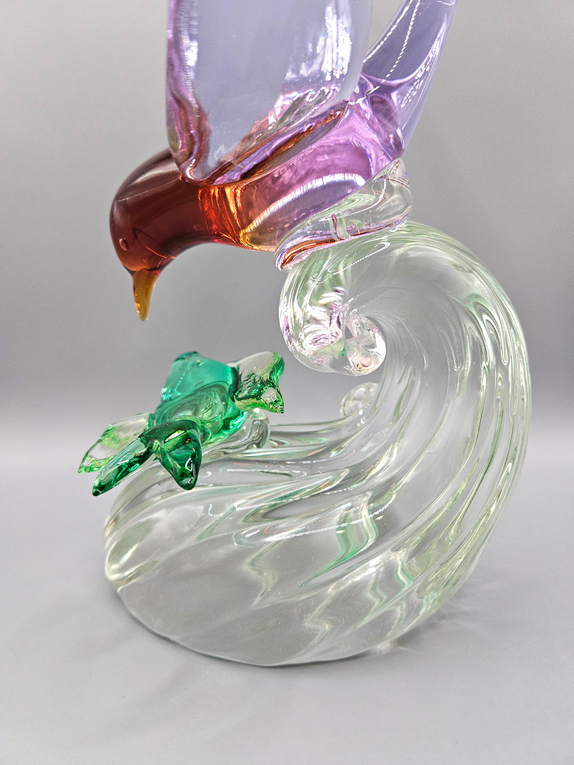 Mouette avec poisson en verre alexandrite et uranium de Murano, Barbini pour Salviati, années 1950 en vente 4