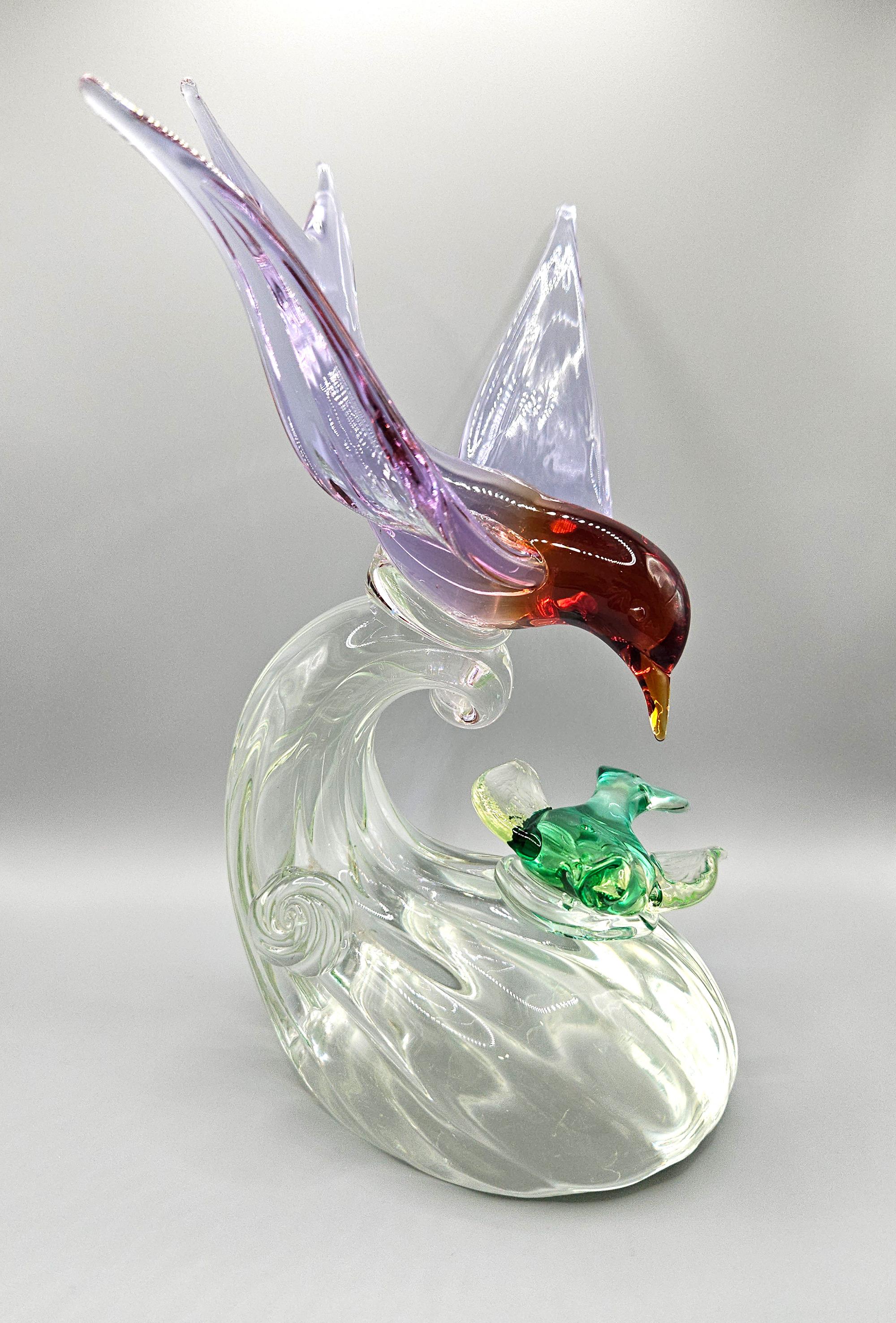 Mouette avec poisson en verre alexandrite et uranium de Murano, Barbini pour Salviati, années 1950 en vente 6