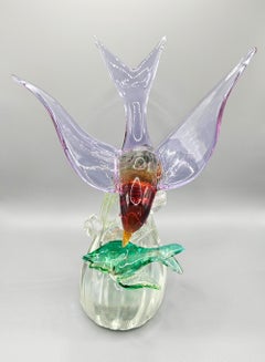 Murano Barbini for Salviati Alexandrite & Uranium Glass Seagull Bird & Fish 1950