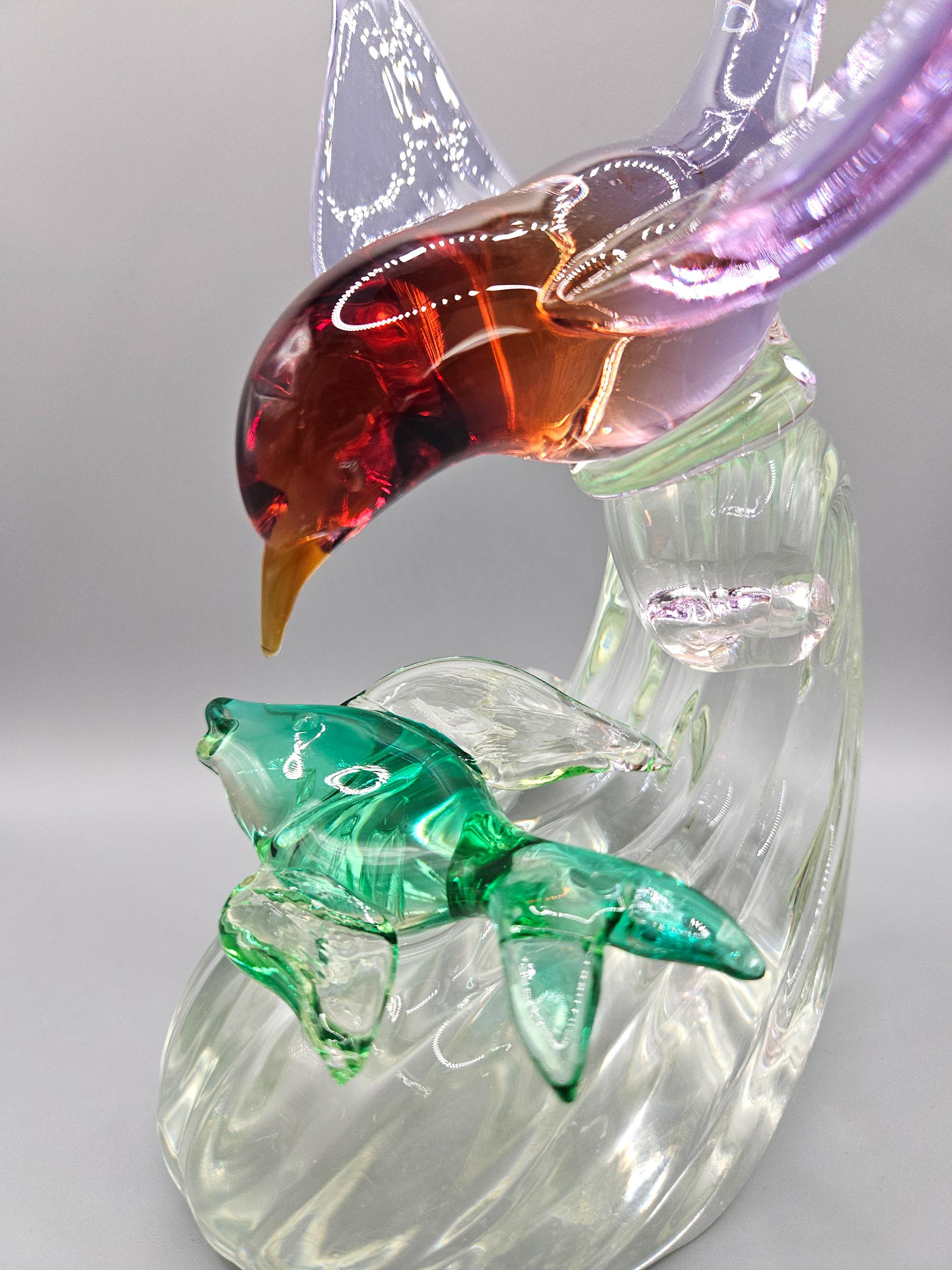 Mouette avec poisson en verre alexandrite et uranium de Murano, Barbini pour Salviati, années 1950 Bon état - En vente à London, GB
