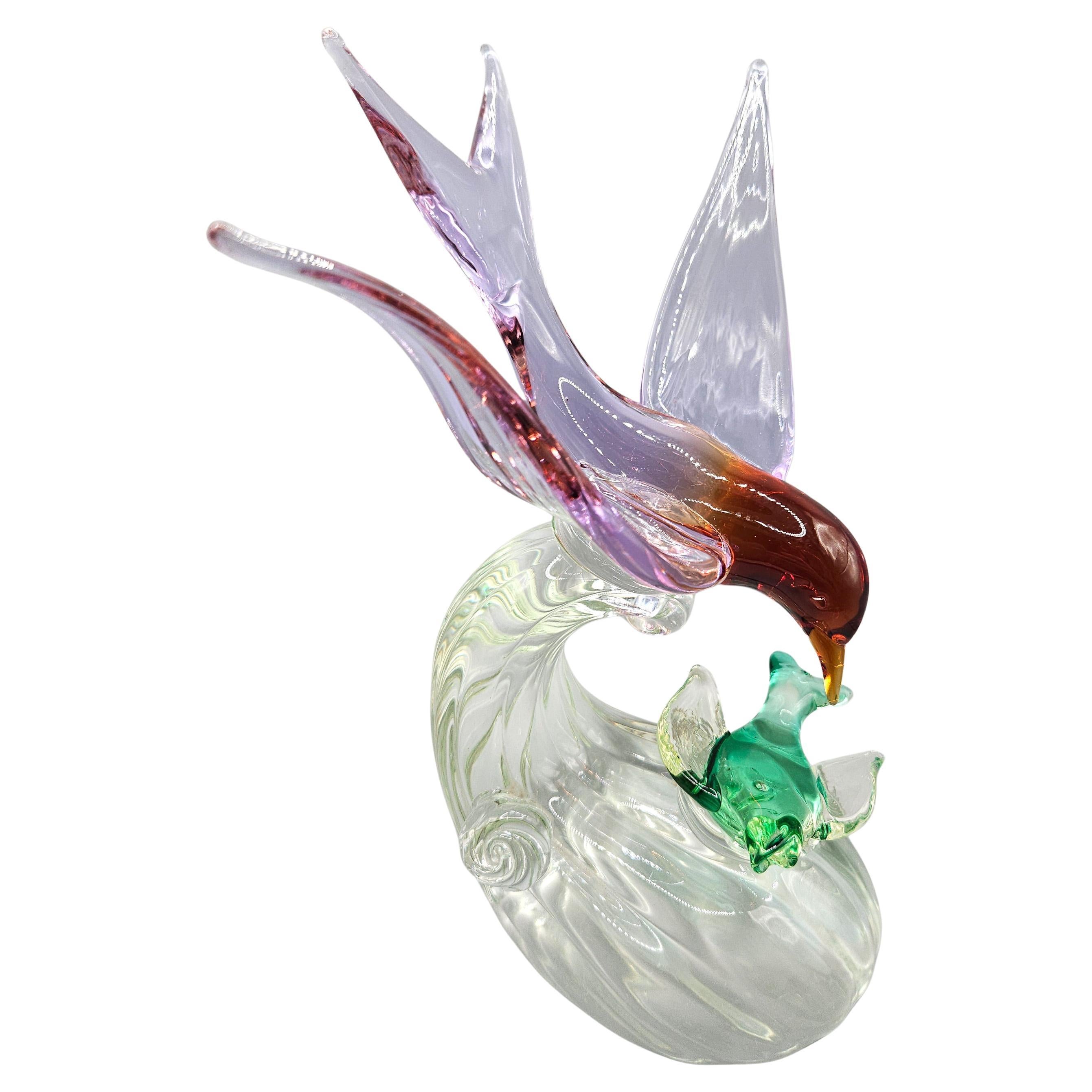 Mouette avec poisson en verre alexandrite et uranium de Murano, Barbini pour Salviati, années 1950 en vente