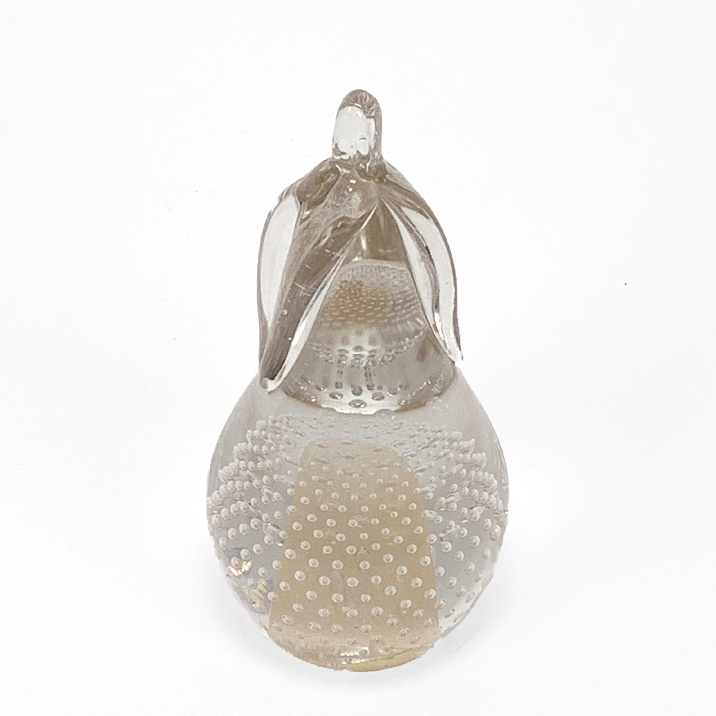 Mid-Century Modern Barbini for Vetrarti, Murano Glass Pear, Air Bubbles and Gold, Italy, 1960s For Sale