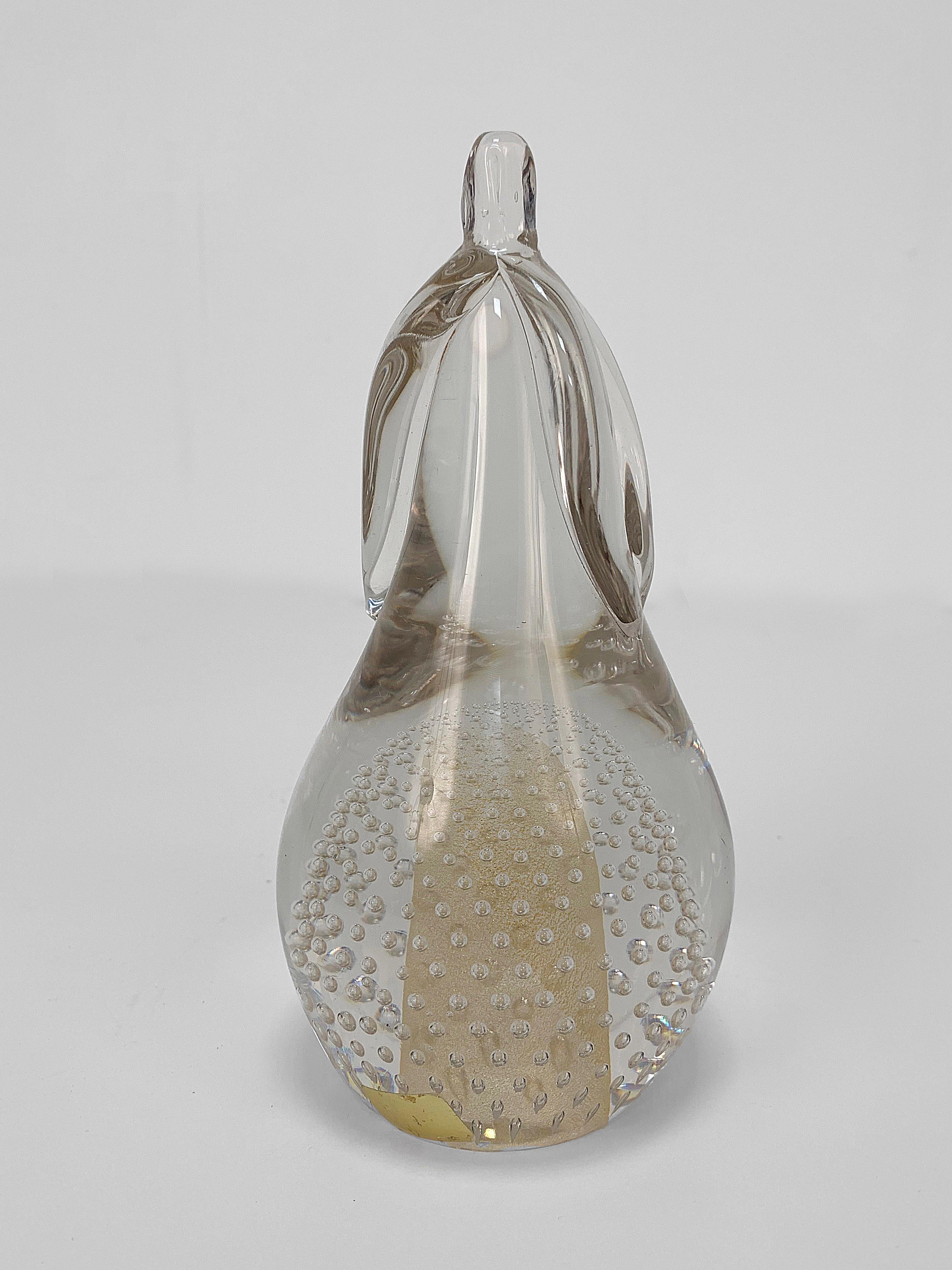 Italian Barbini for Vetrarti, Murano Glass Pear, Air Bubbles and Gold, Italy, 1960s For Sale