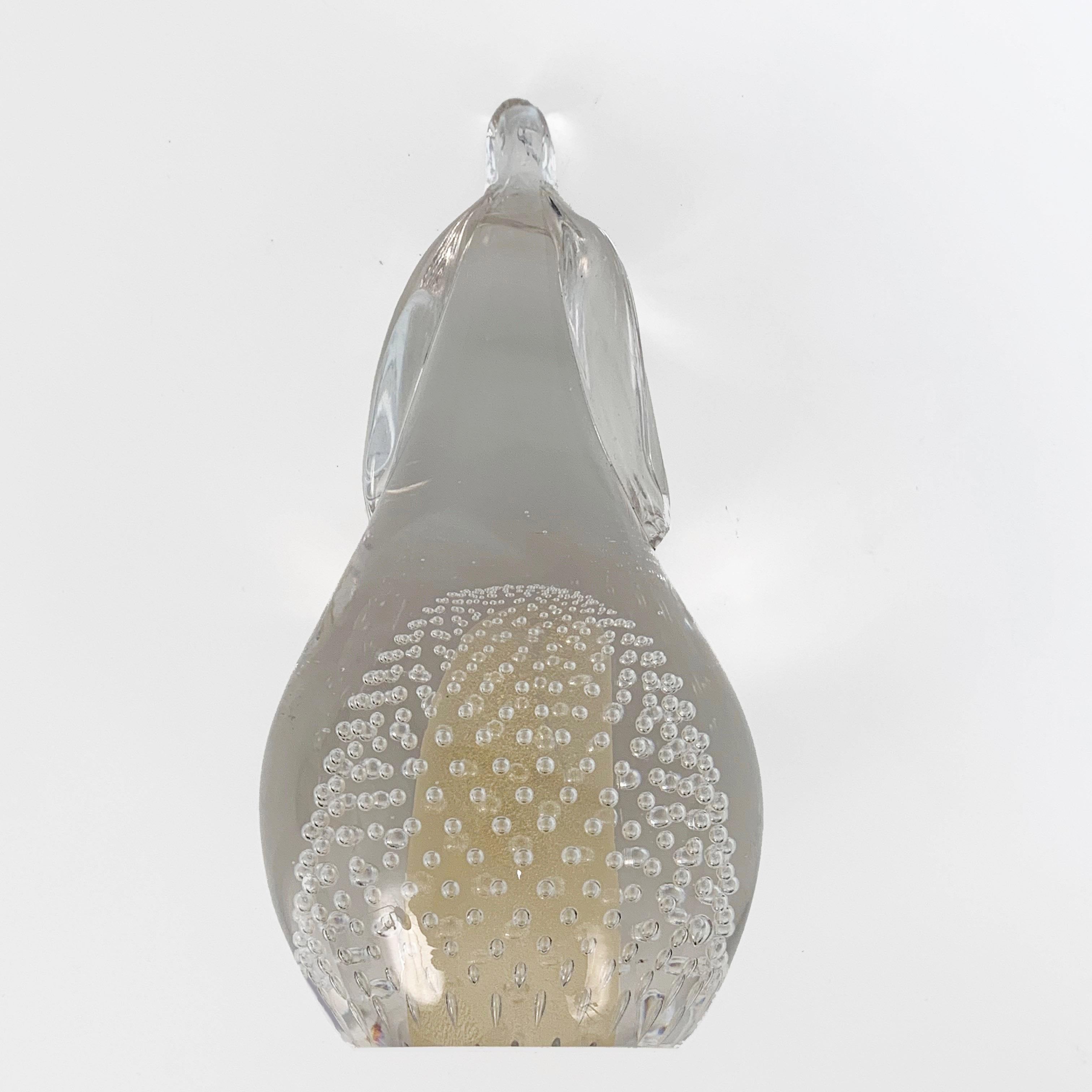 20th Century Barbini for Vetrarti, Murano Glass Pear, Air Bubbles and Gold, Italy, 1960s For Sale