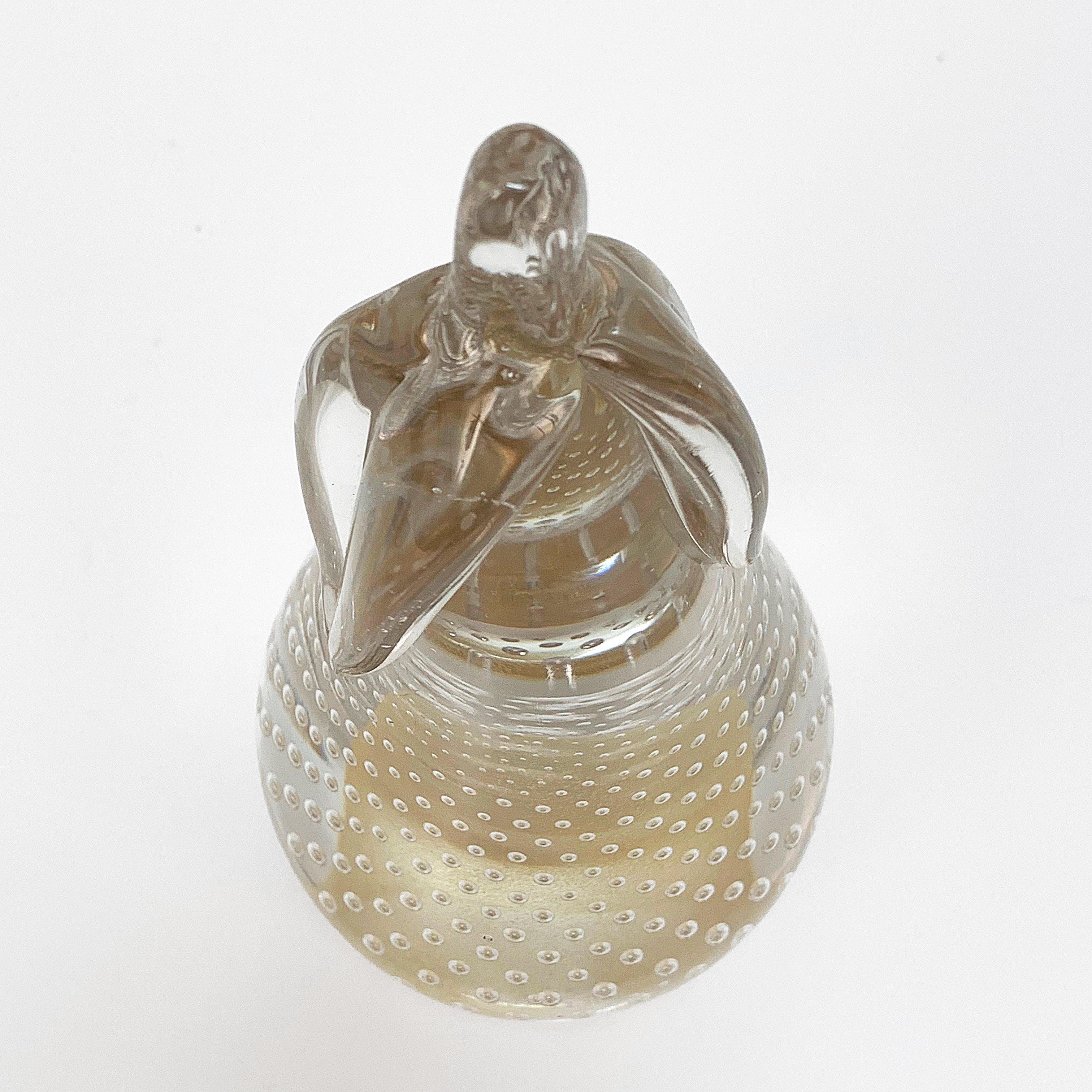 Barbini for Vetrarti, Murano Glass Pear, Air Bubbles and Gold, Italy, 1960s For Sale 1