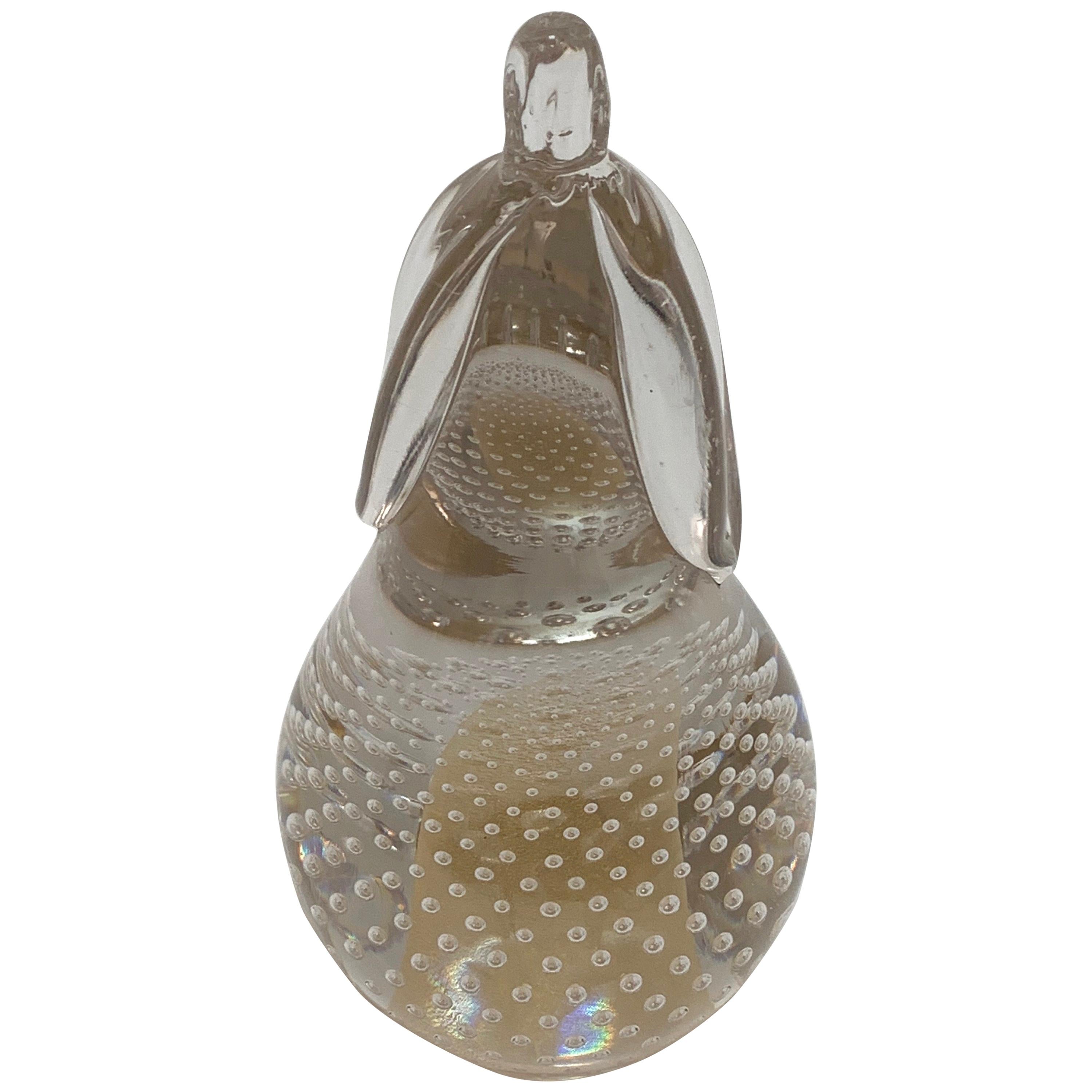 Barbini for Vetrarti, Murano Glass Pear, Air Bubbles and Gold, Italy, 1960s