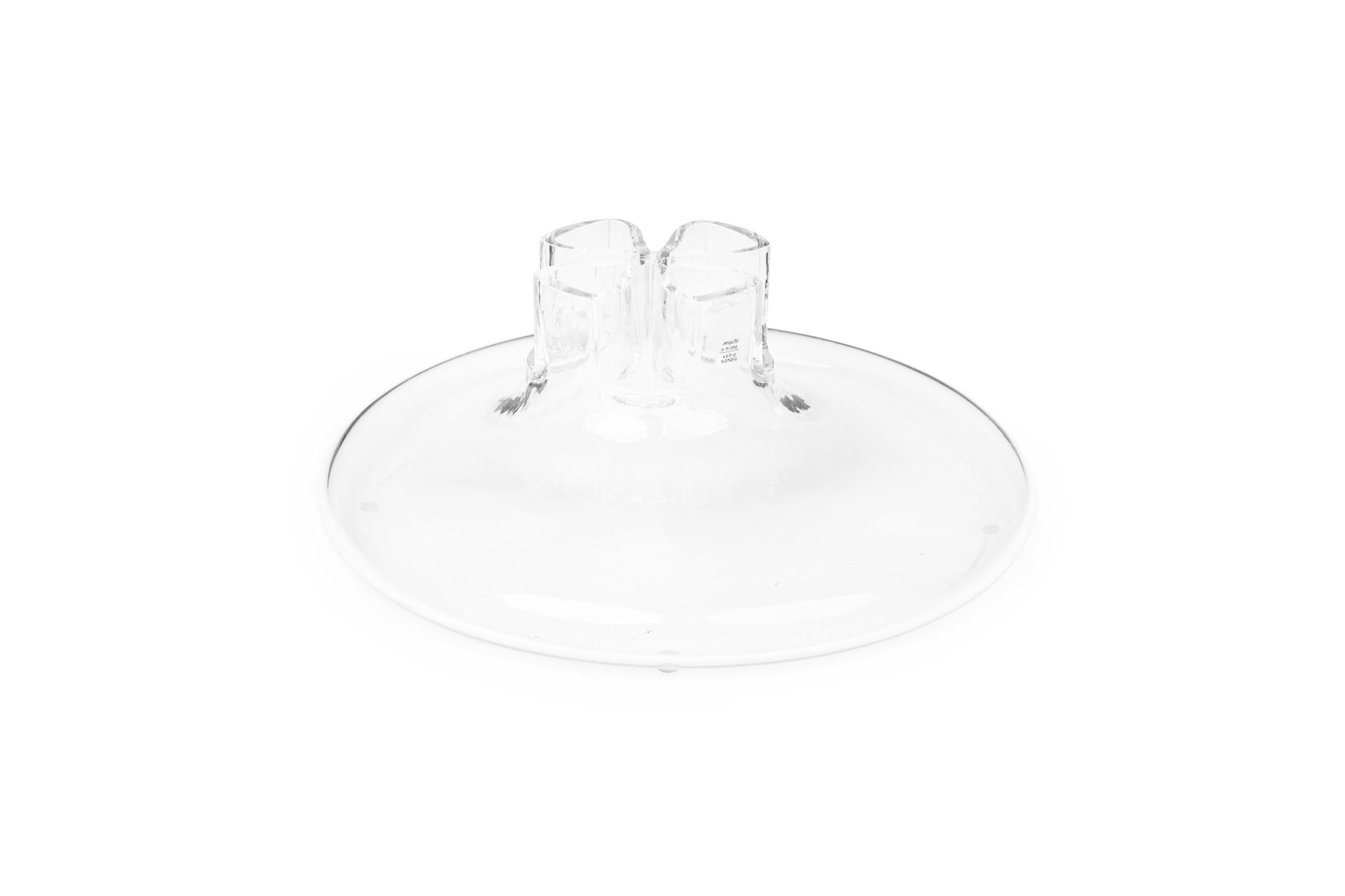 Mid-Century Modern Barbini Italian Mid-Century Four Leaf Clover Murano Glass Flower Vase For Sale