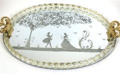 Barbini Italian Murano Mid-Century Modern Glass & Mirror Oval Tray