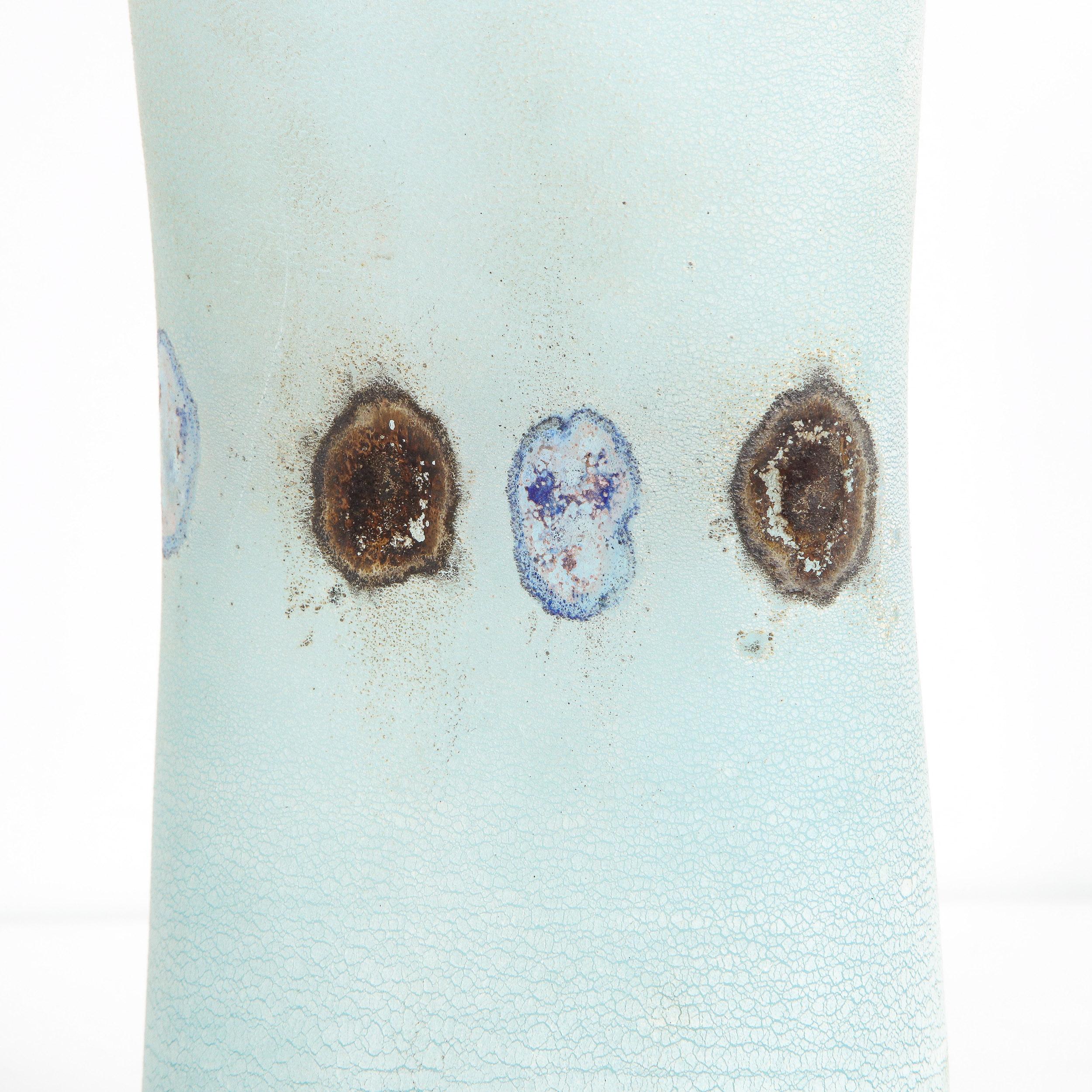 Barbini Midcentury Craqueleur Powder Blue Murano Glass Vase with Organic Detail 4