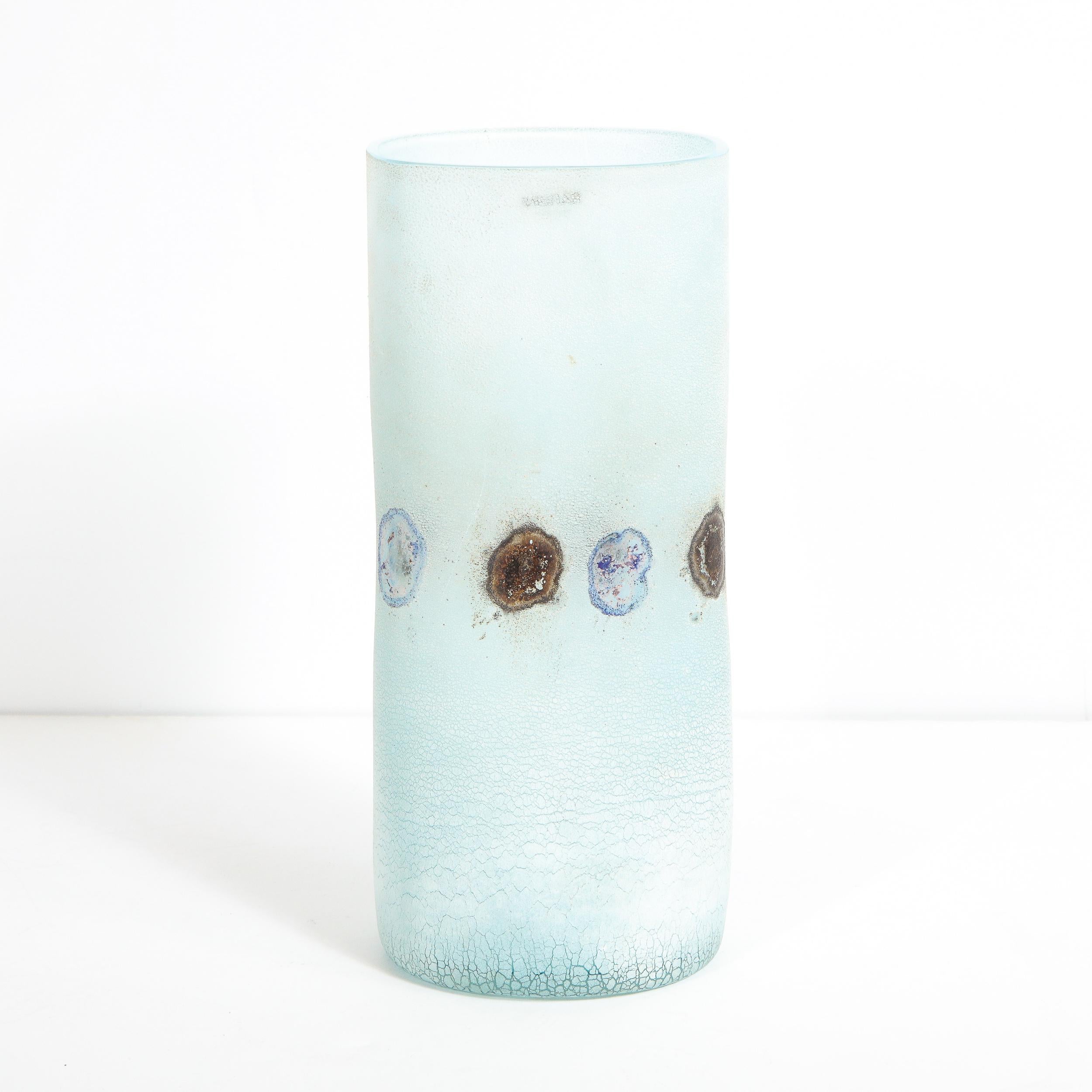 Barbini Midcentury Craqueleur Powder Blue Murano Glass Vase with Organic Detail 5