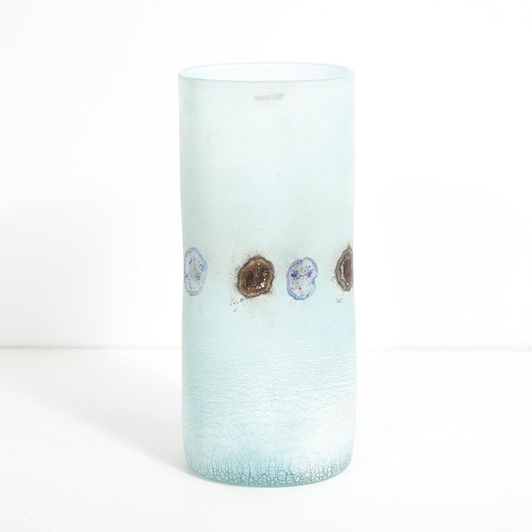 Barbini Midcentury Craqueleur Powder Blue Murano Glass Vase with Organic Detail For Sale 5