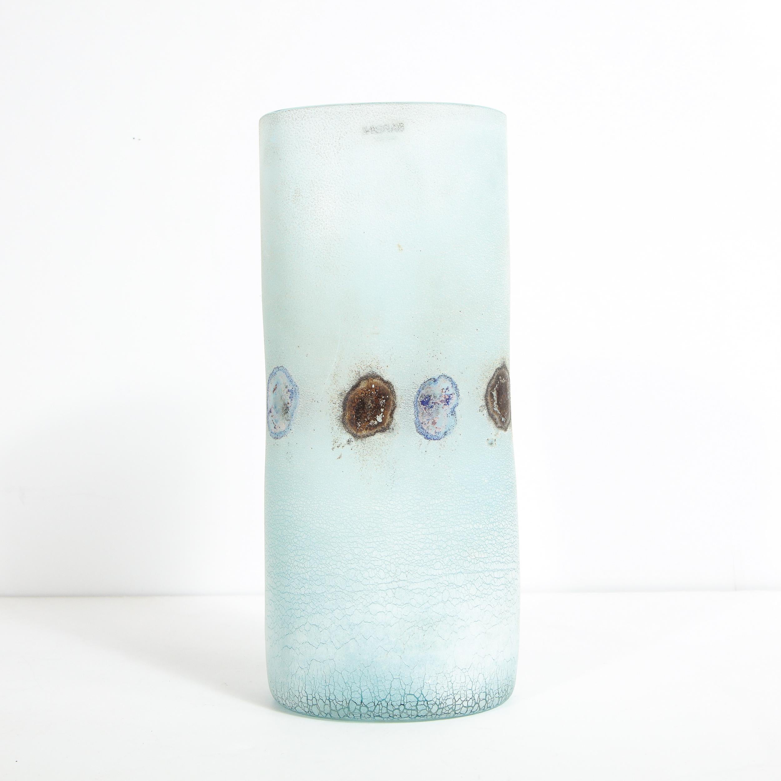 Barbini Midcentury Craqueleur Powder Blue Murano Glass Vase with Organic Detail 6