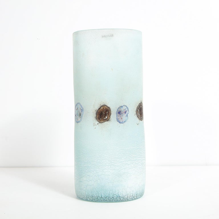 Barbini Midcentury Craqueleur Powder Blue Murano Glass Vase with Organic Detail For Sale 6