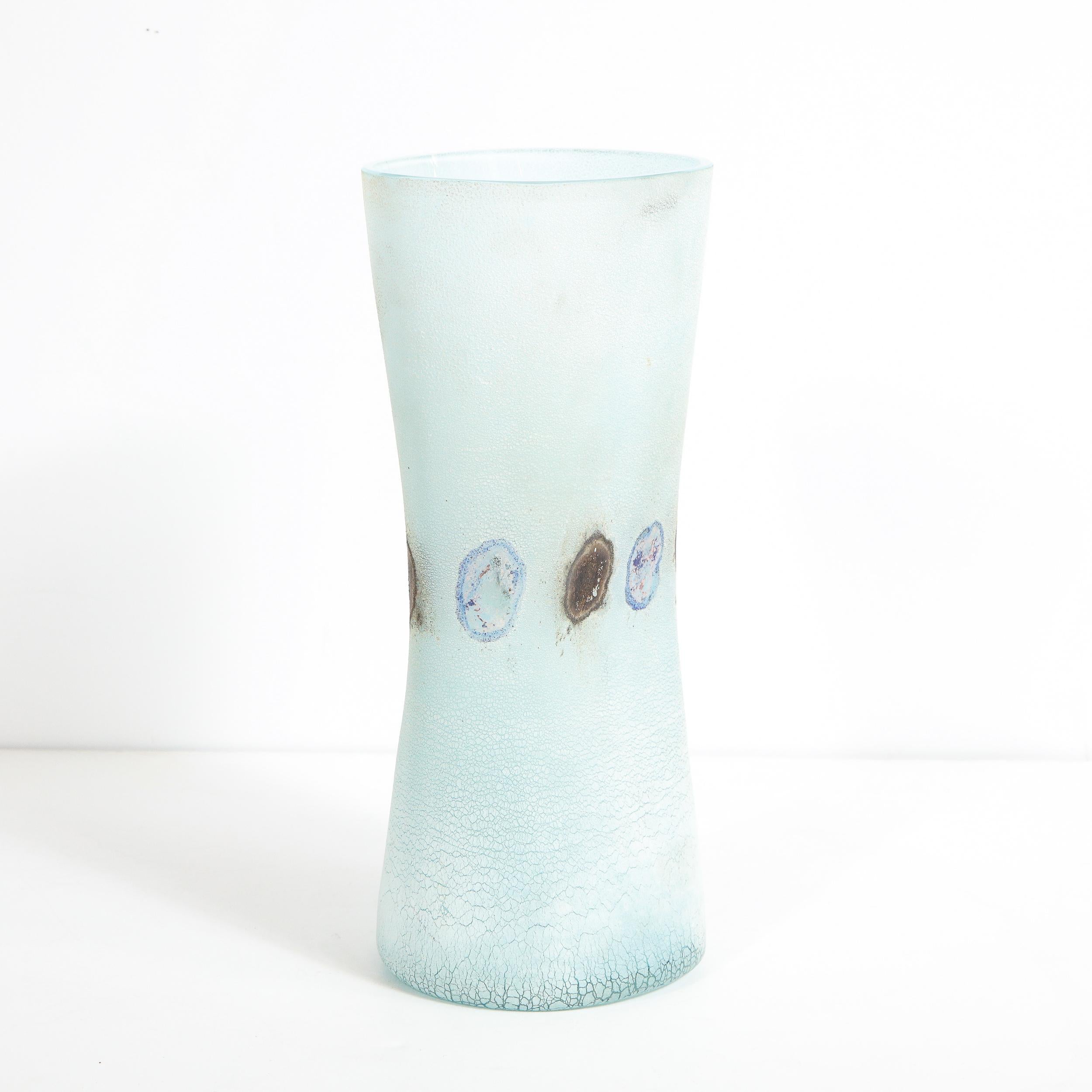 Barbini Midcentury Craqueleur Powder Blue Murano Glass Vase with Organic Detail 7
