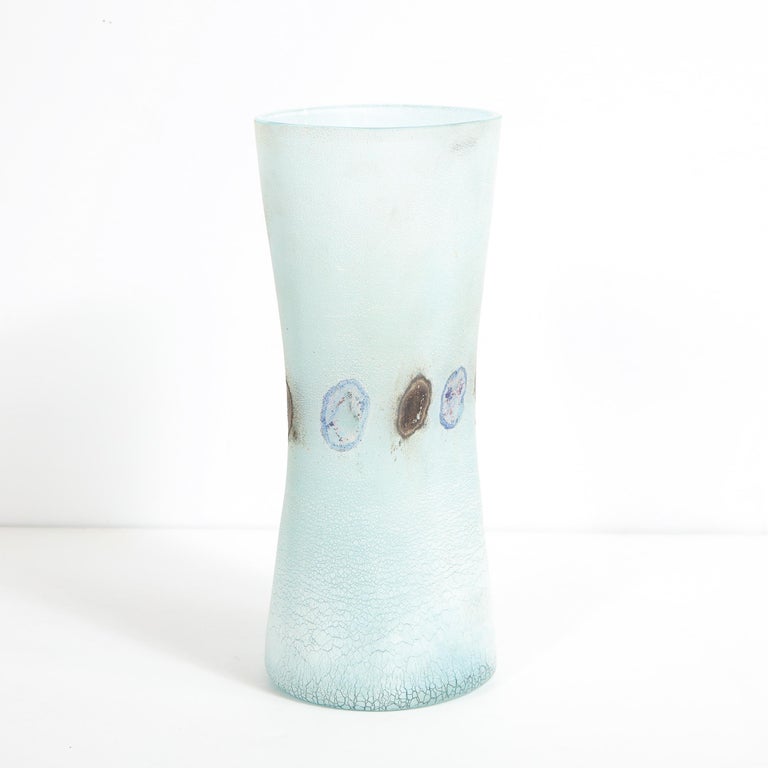 Barbini Midcentury Craqueleur Powder Blue Murano Glass Vase with Organic Detail For Sale 7