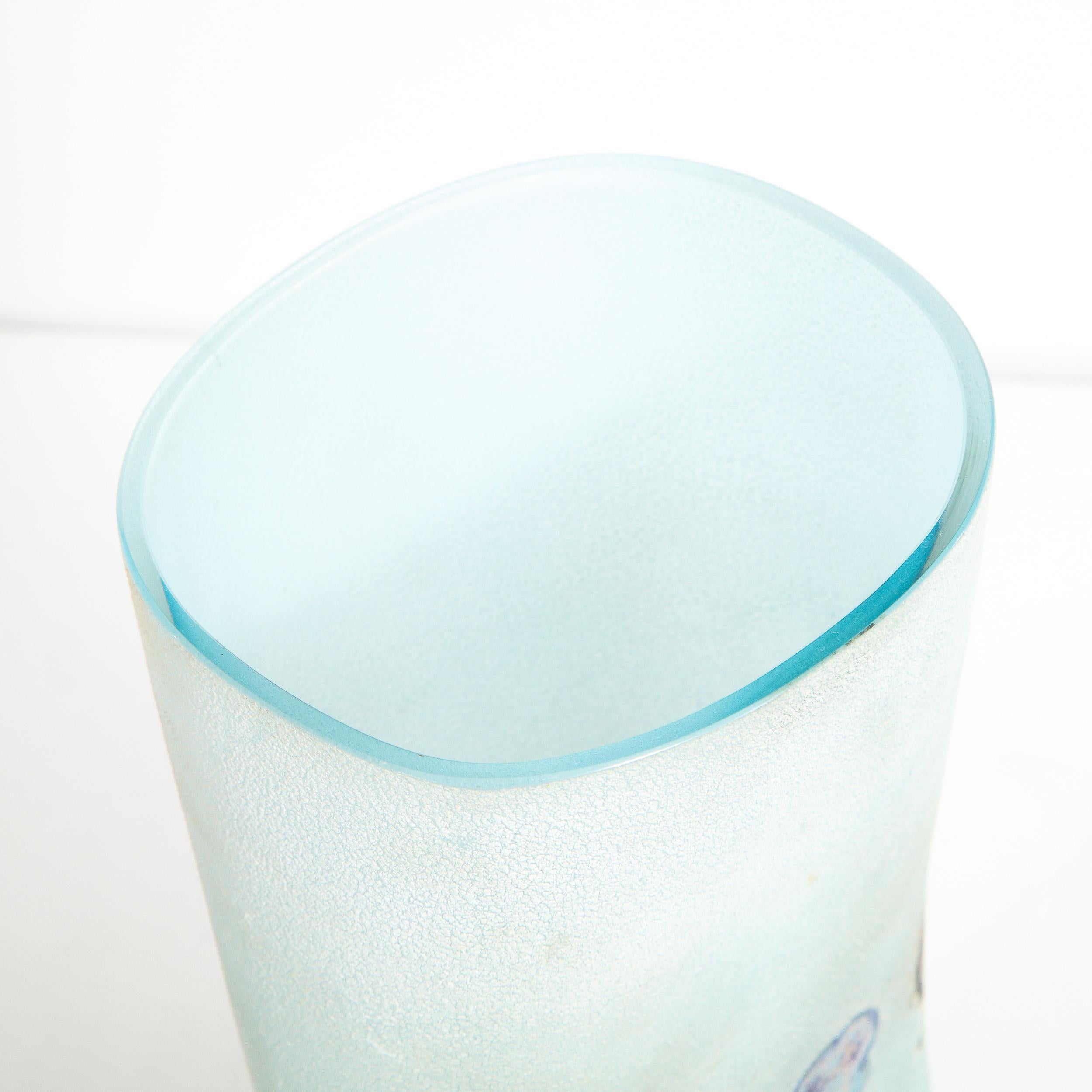 Barbini Midcentury Craqueleur Powder Blue Murano Glass Vase with Organic Detail 8