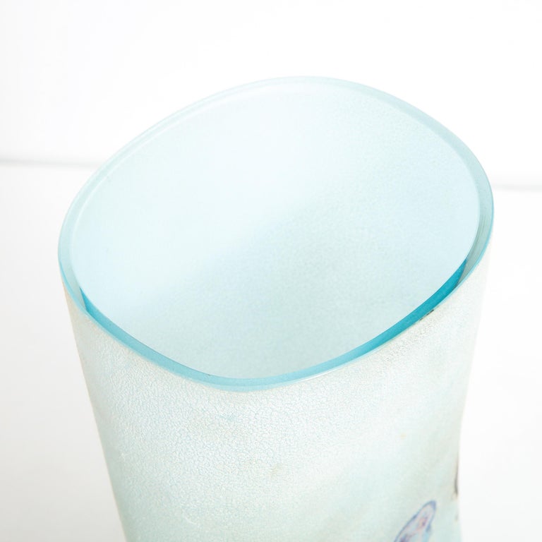 Barbini Midcentury Craqueleur Powder Blue Murano Glass Vase with Organic Detail For Sale 8