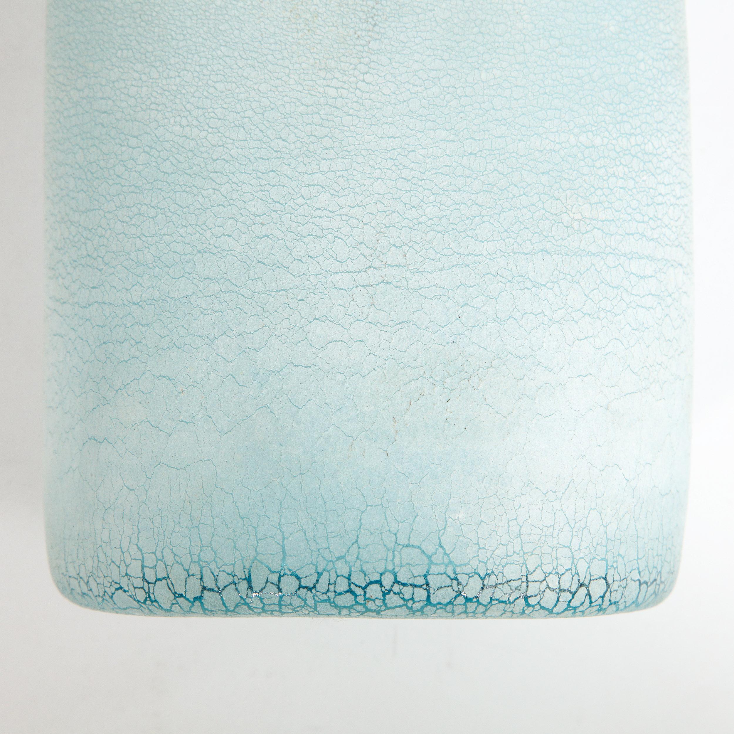 Barbini Midcentury Craqueleur Powder Blue Murano Glass Vase with Organic Detail 9