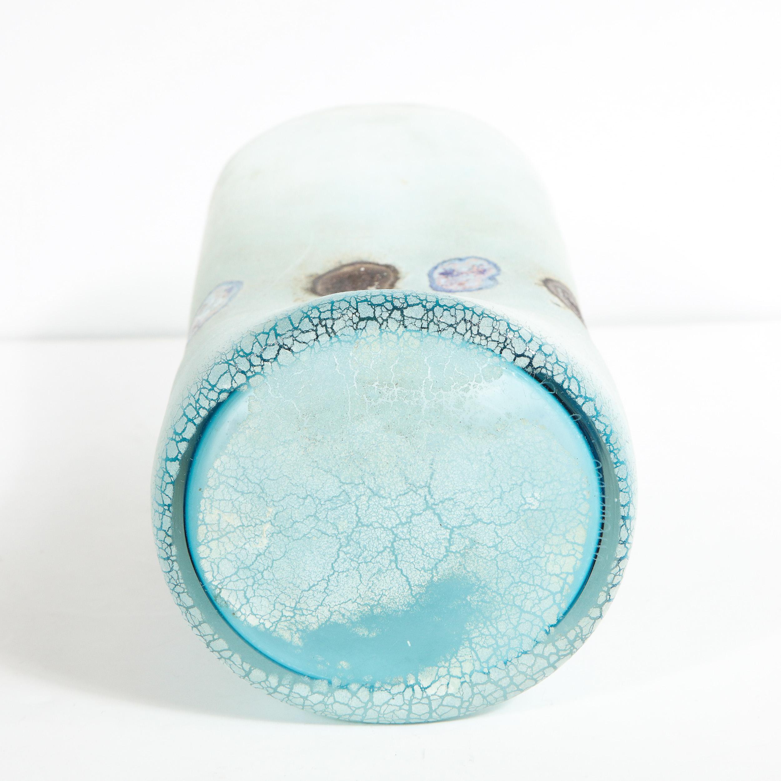 Barbini Midcentury Craqueleur Powder Blue Murano Glass Vase with Organic Detail 11