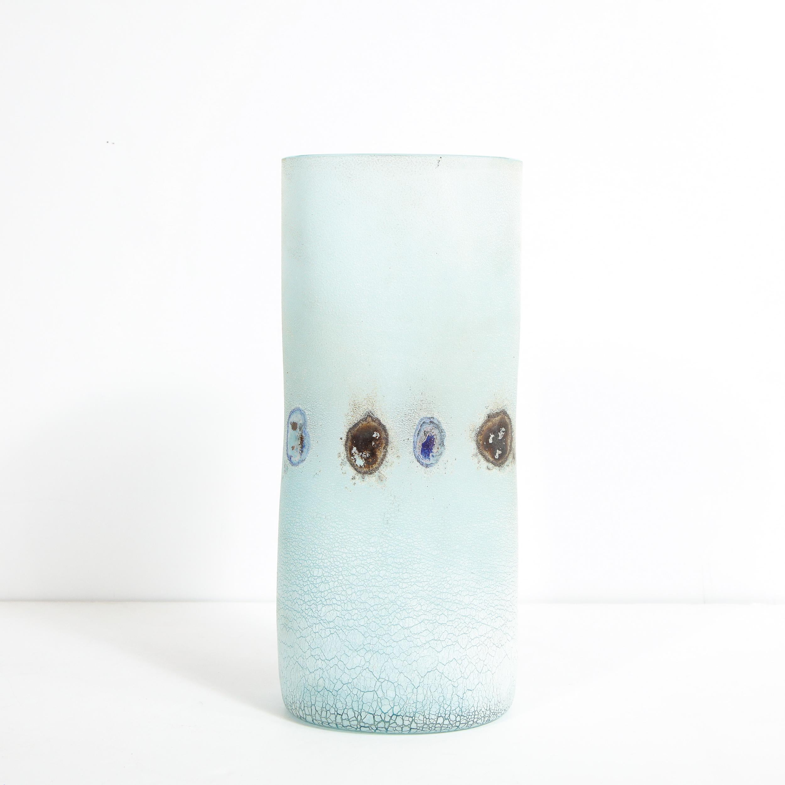 Mid-Century Modern Barbini Midcentury Craqueleur Powder Blue Murano Glass Vase with Organic Detail