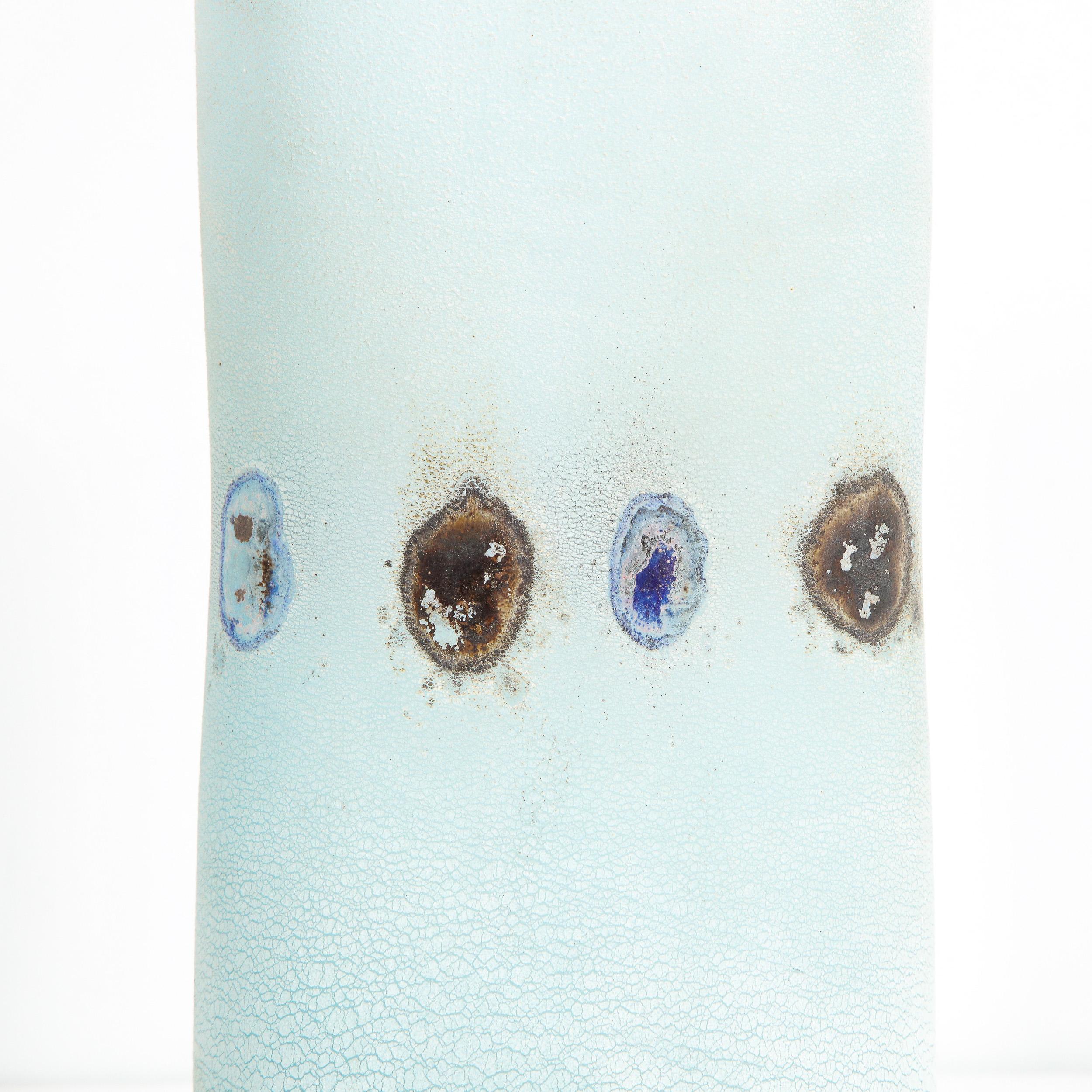 Italian Barbini Midcentury Craqueleur Powder Blue Murano Glass Vase with Organic Detail