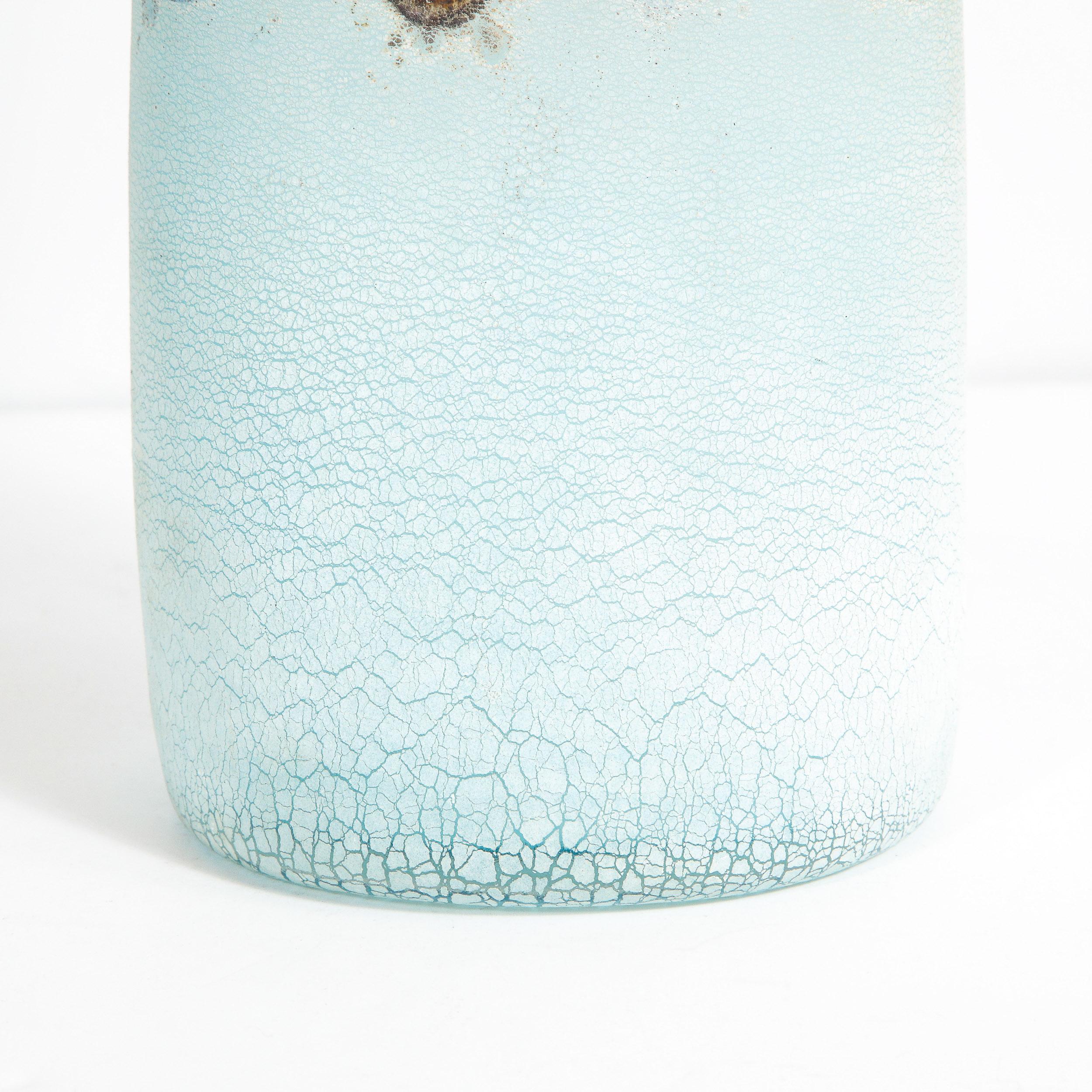 Barbini Midcentury Craqueleur Powder Blue Murano Glass Vase with Organic Detail In Excellent Condition In New York, NY
